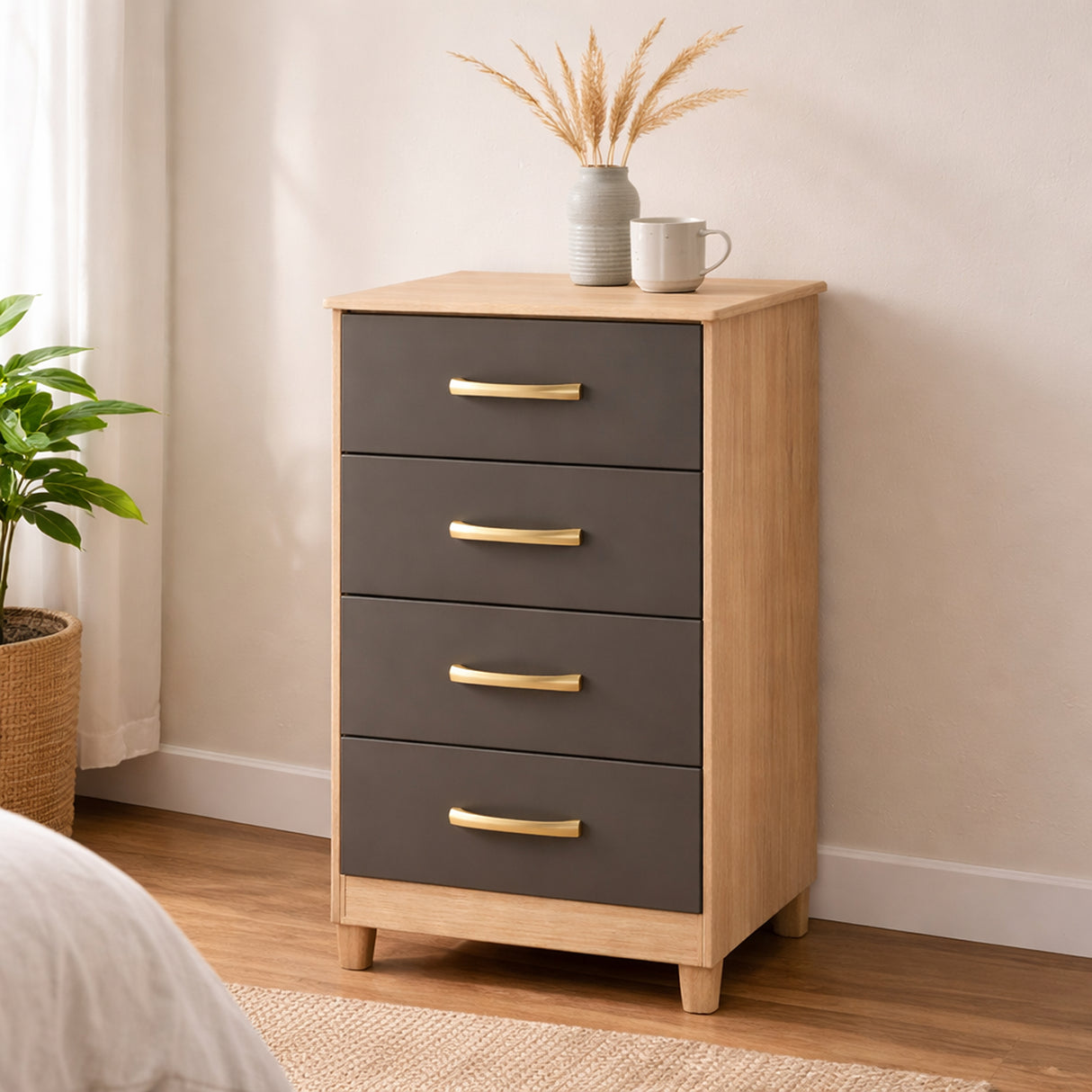 Cajonera Negro y Natural 59x95cm de Cuatro Hileras con Cuatro Cajones - CAJONERAS Y COMODAS | Bylmo