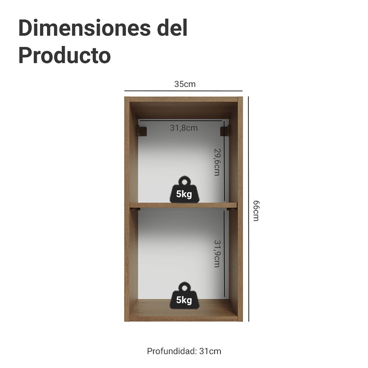 Mueble Superior de Cocina Vik Marrón y Gris 35x66cm con Dos Entrepaños y Una Puerta - MUEBLES SUPERIORES DE COCINA | Bylmo