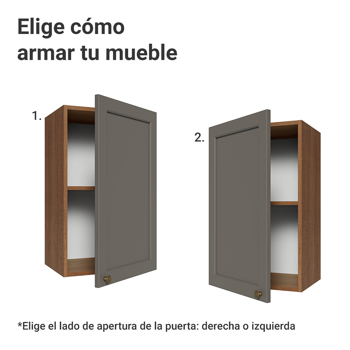 Mueble Superior de Cocina Vik Marrón y Gris 40x66cm con Dos Entrepaños y Una Puerta - MUEBLES SUPERIORES DE COCINA | Bylmo