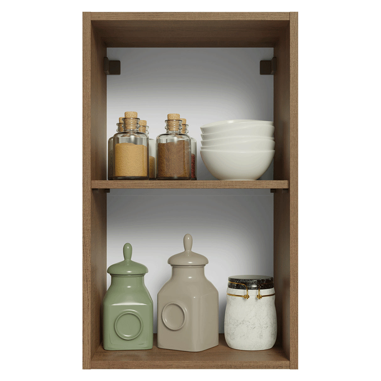 Mueble Superior de Cocina Vik Marrón y Verde 40x66cm con Dos Entrepaños y Una Puerta - MUEBLES SUPERIORES DE COCINA | Bylmo