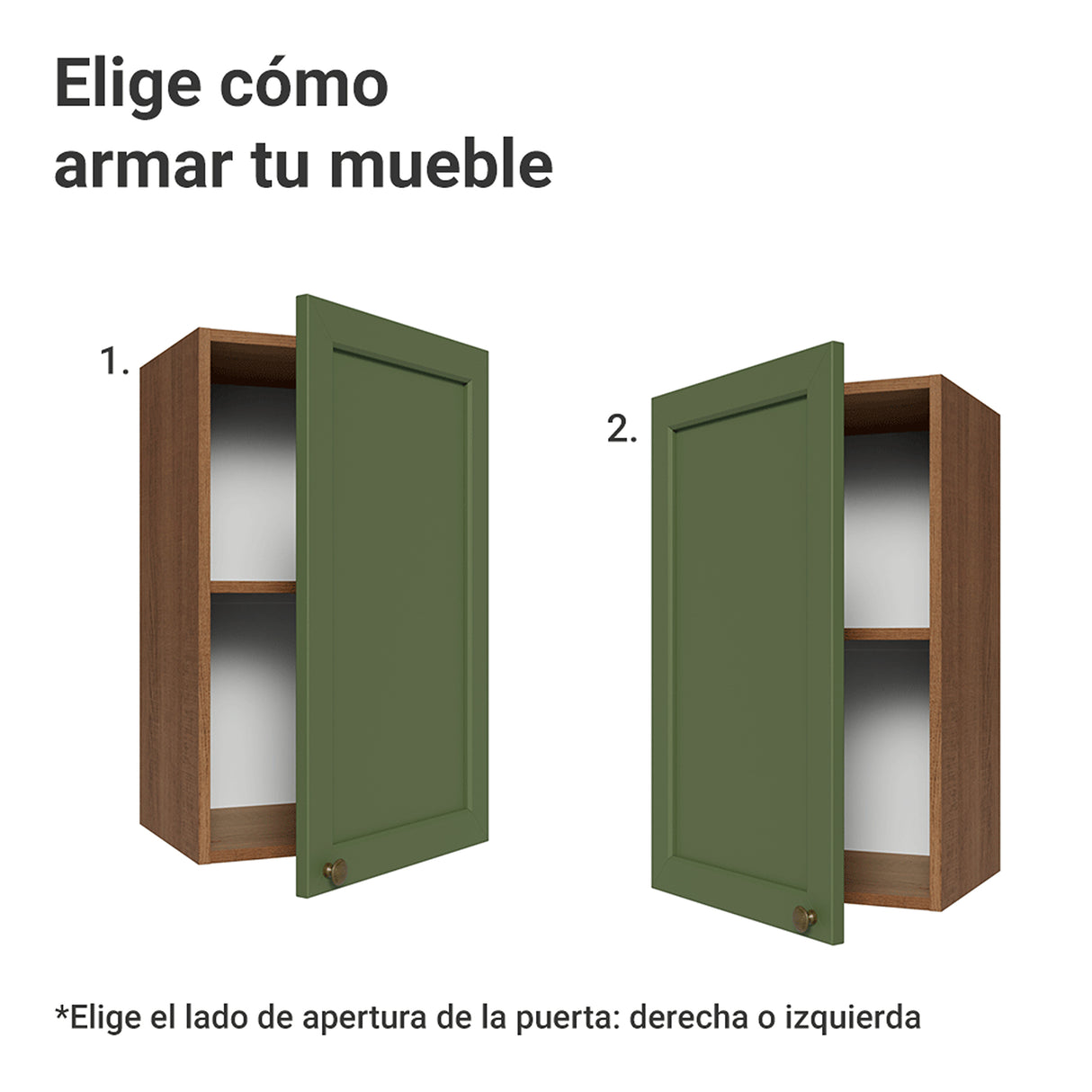 Mueble Superior de Cocina Vik Marrón y Verde 40x66cm con Dos Entrepaños y Una Puerta - MUEBLES SUPERIORES DE COCINA | Bylmo