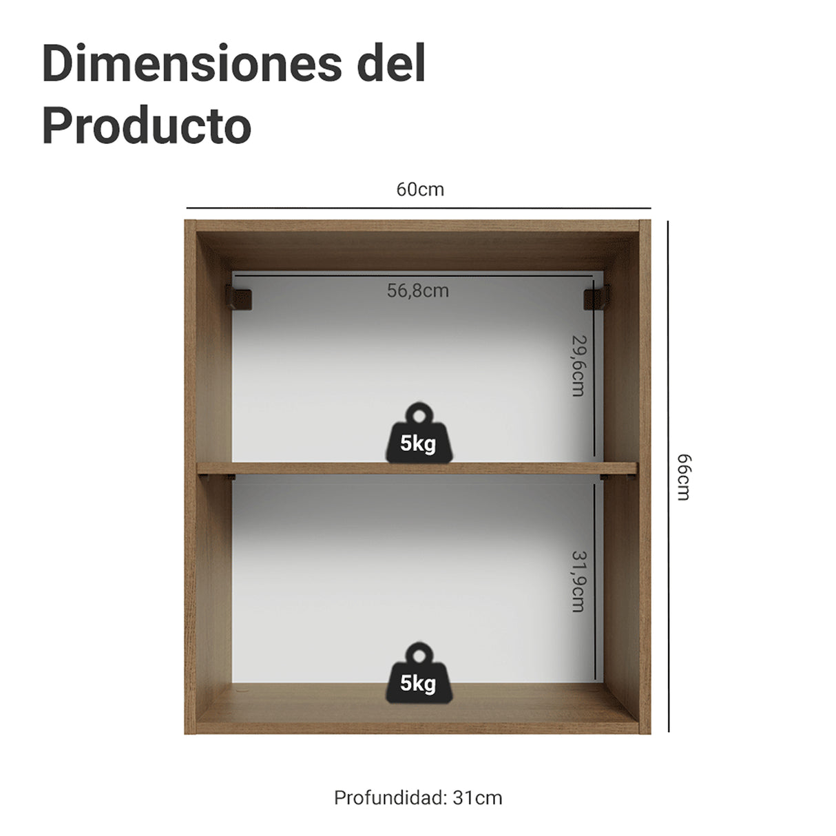 Mueble Superior de Cocina Vik Marrón y Verde 60x66cm con Dos Entrepaños y Una Puerta - MUEBLES SUPERIORES DE COCINA | Bylmo