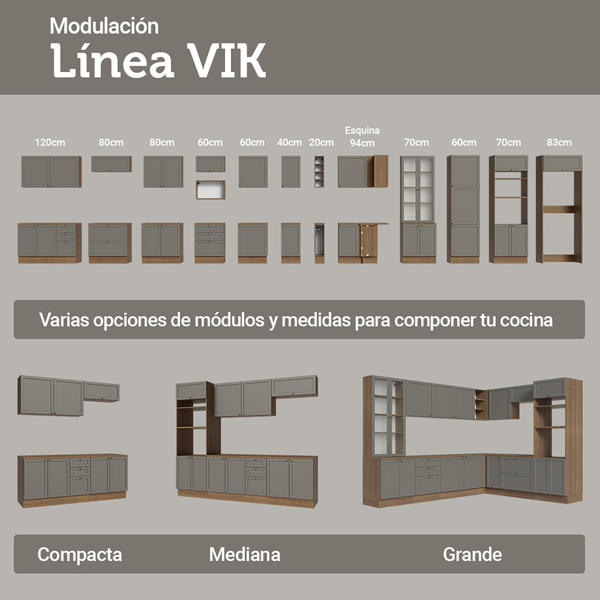 Mueble Superior de Cocina Vik Marrón y Gris 60x33cm con Un Entrepaño y Una Puerta - MUEBLES SUPERIORES DE COCINA | Bylmo
