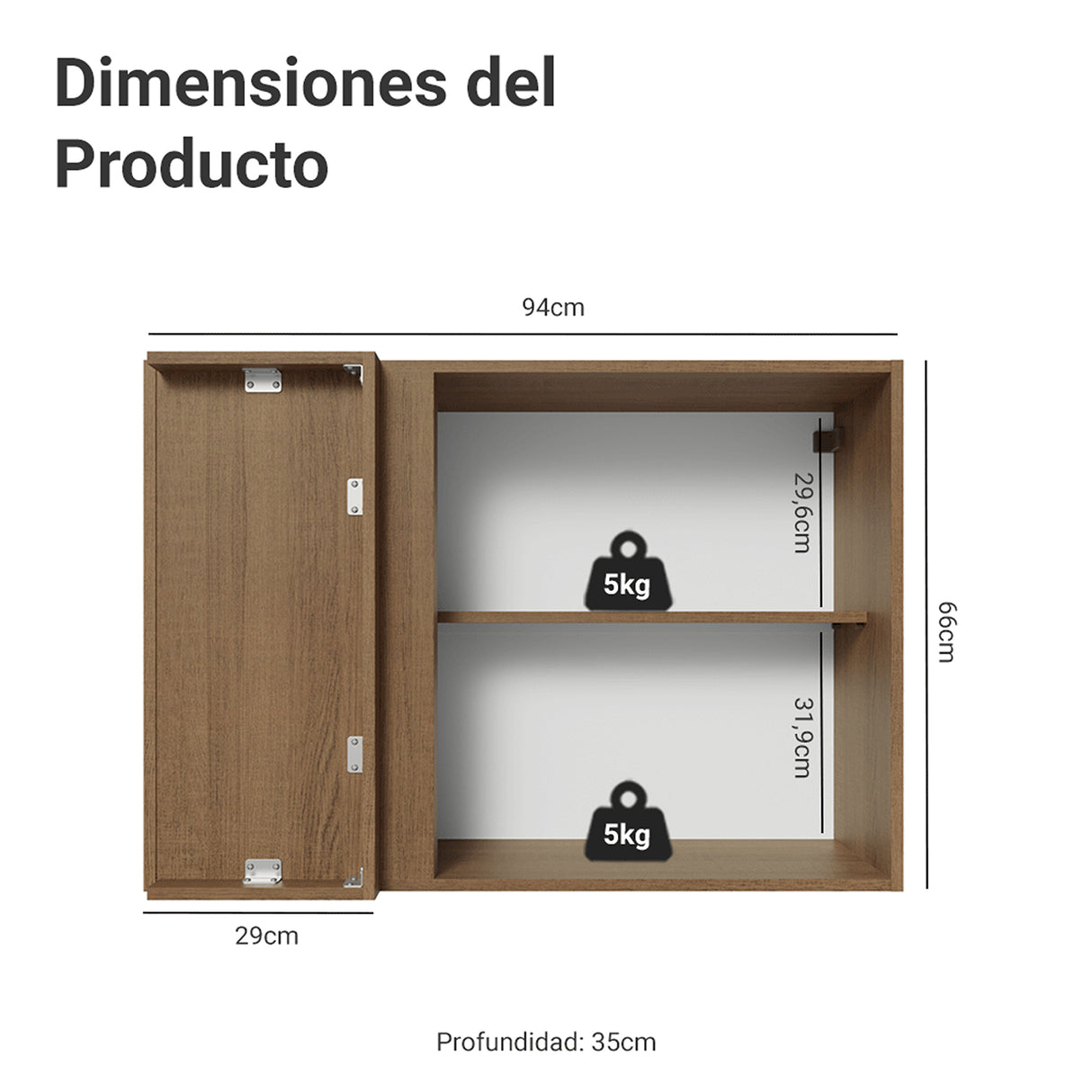 Mueble Superior de Cocina Vik Marrón y Gris 94x66cm con Dos Entrepaños y Una Puerta