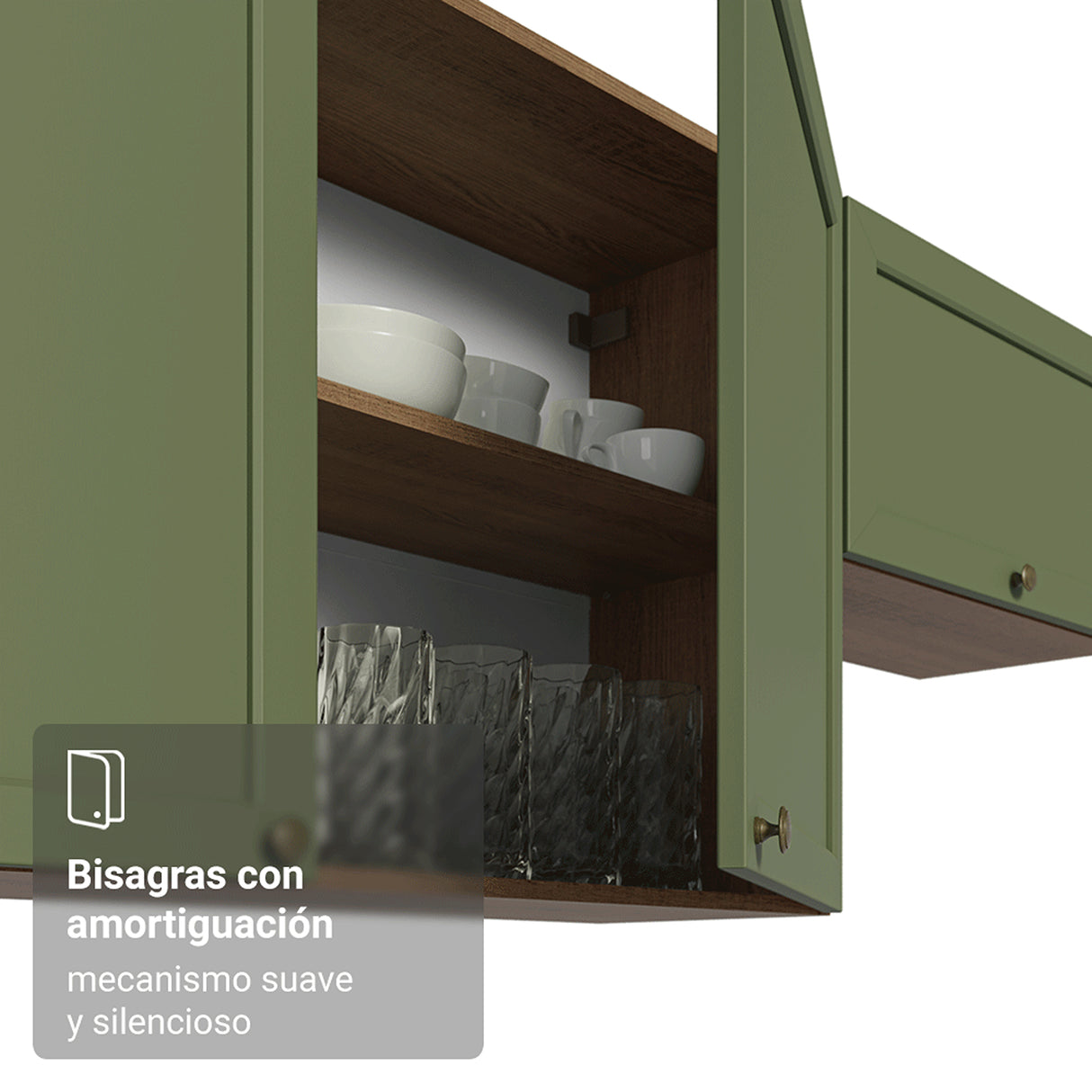 Mueble Superior de Cocina Vik Marrón y Verde 80x66cm con Dos Entrepaños y Dos Puertas - MUEBLES SUPERIORES DE COCINA | Bylmo