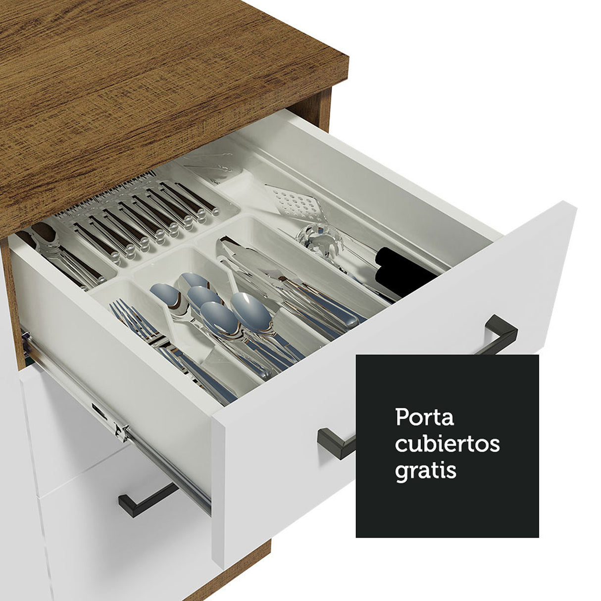 Gabinete de Cocina Agata Marrón y Blanco 40x81cm sin Mesón sin Pozuelo y con Tres Cajones - MUEBLES INFERIORES DE COCINA | Bylmo
