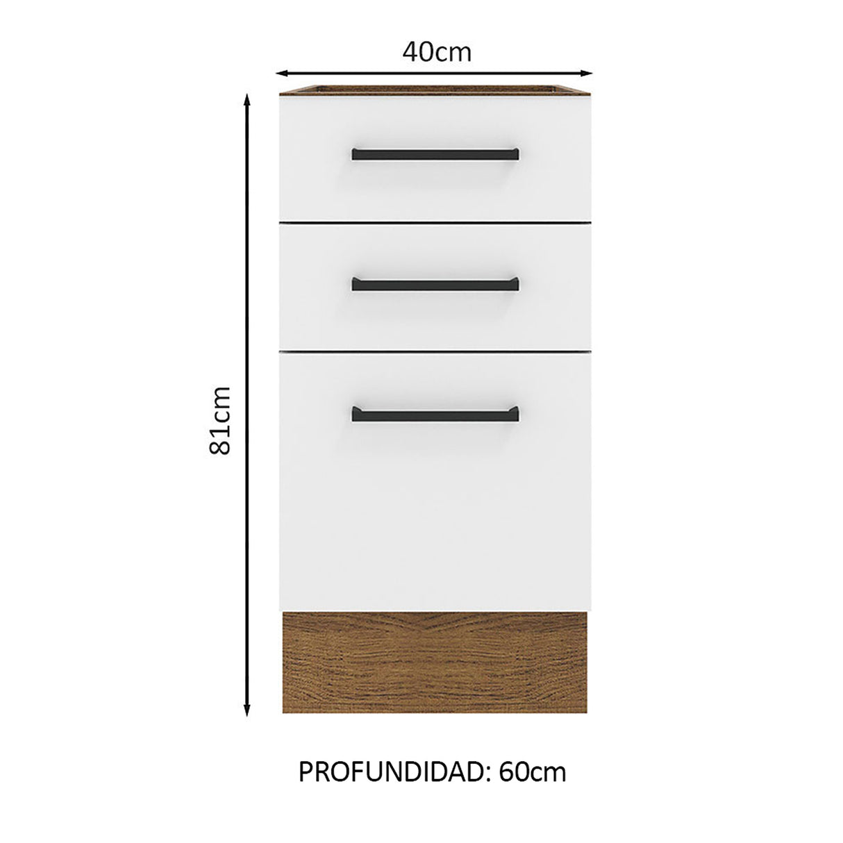 Gabinete de Cocina Agata Marrón y Blanco 40x81cm sin Mesón sin Pozuelo y con Tres Cajones - MUEBLES INFERIORES DE COCINA | Bylmo