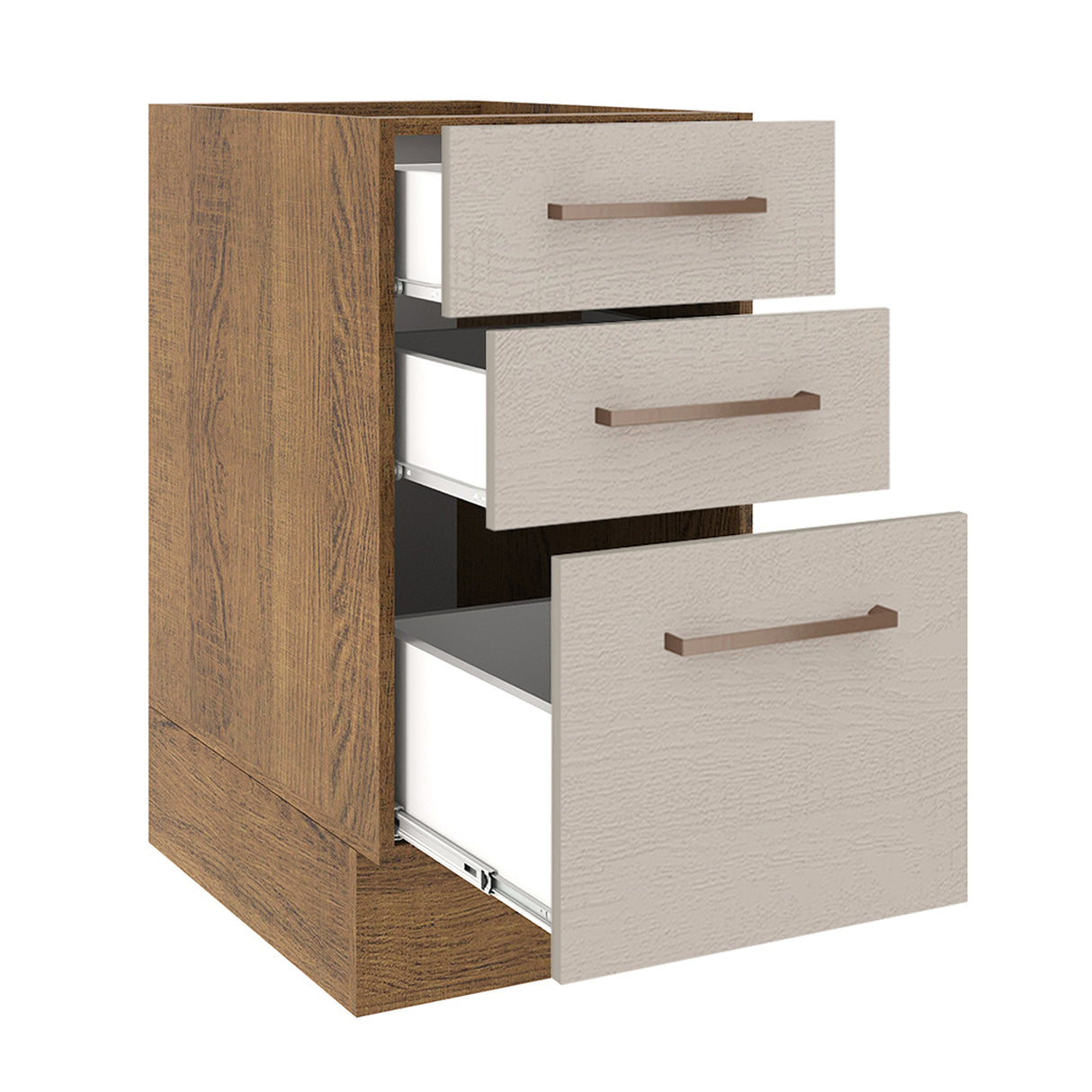 Gabinete de Cocina Agata Marrón y Crema 40x81cm sin Mesón sin Pozuelo y con Tres Cajones - MUEBLES INFERIORES DE COCINA | Bylmo