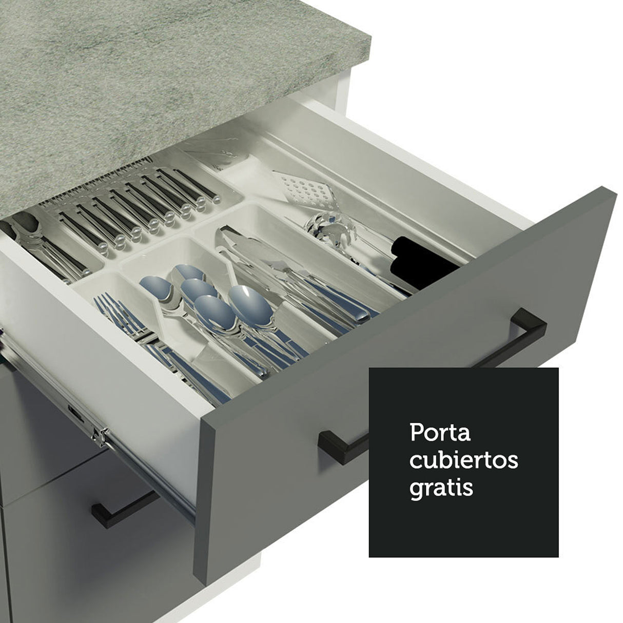 Gabinete de Cocina Agata Blanco y Gris 40x81cm sin Mesón sin Pozuelo y con Tres Cajones - MUEBLES INFERIORES DE COCINA | Bylmo