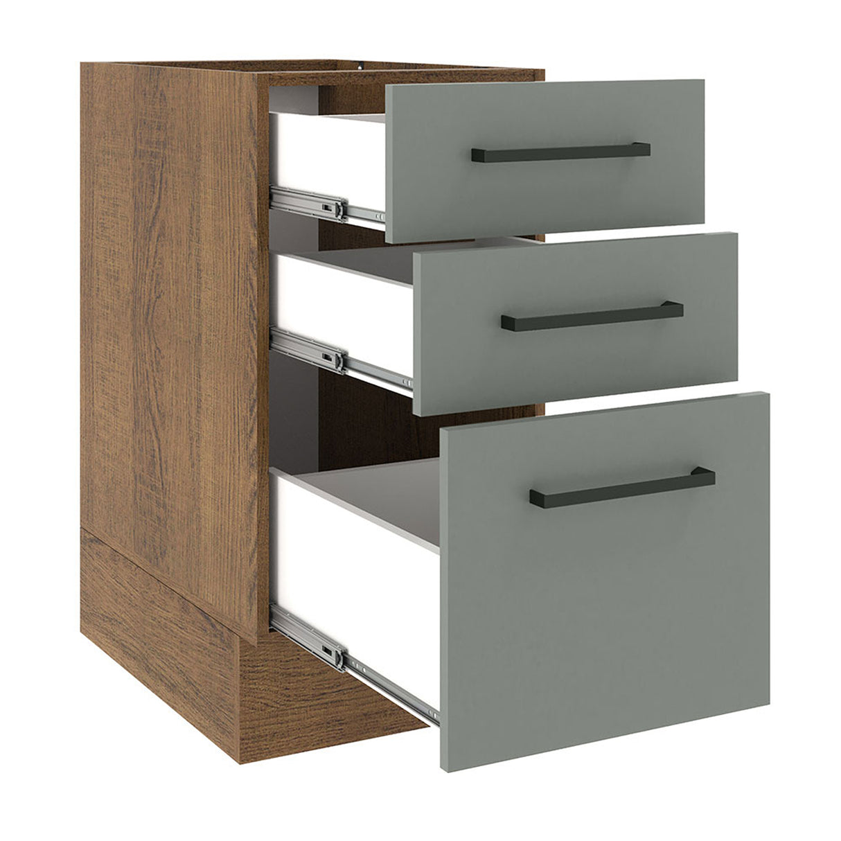 Gabinete de Cocina Agata Marrón y Gris 40x81cm sin Mesón sin Pozuelo y con Tres Cajones - MUEBLES INFERIORES DE COCINA | Bylmo