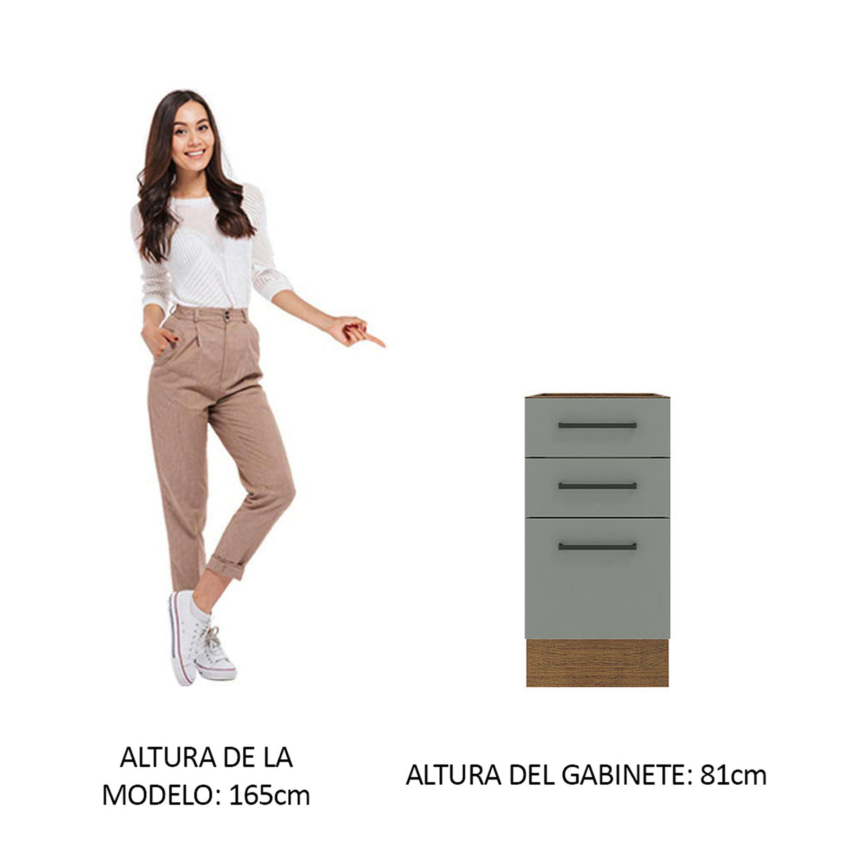 Gabinete de Cocina Agata Marrón y Gris 40x81cm sin Mesón sin Pozuelo y con Tres Cajones - MUEBLES INFERIORES DE COCINA | Bylmo