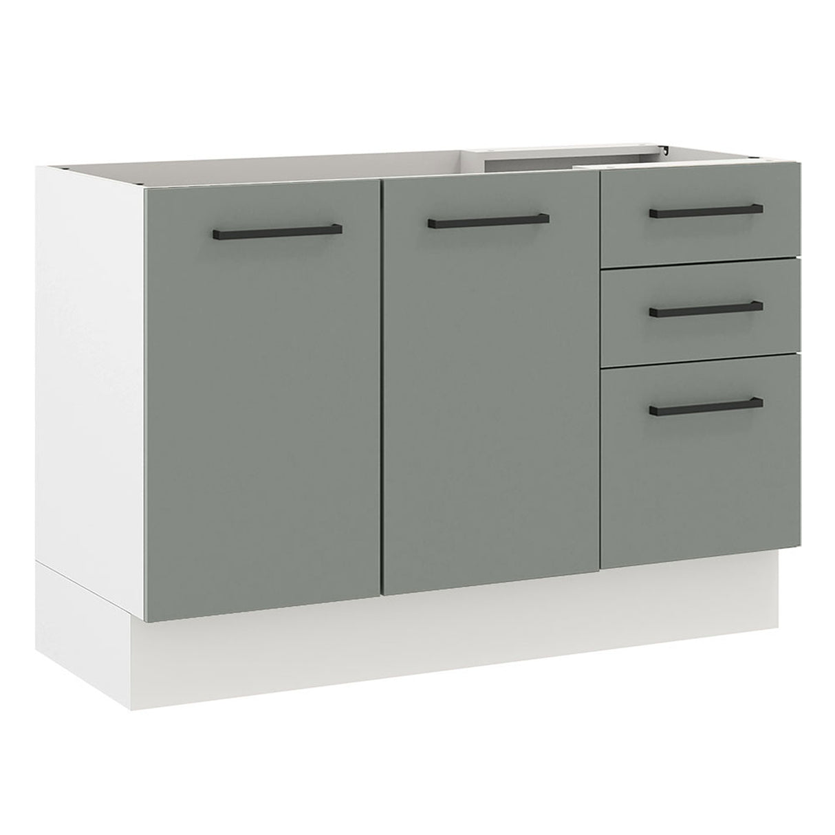 Gabinete de Cocina Agata Blanco y Gris 120x81cm sin Mesón sin Pozuelo y con Tres Cajones - MUEBLES INFERIORES DE COCINA | Bylmo