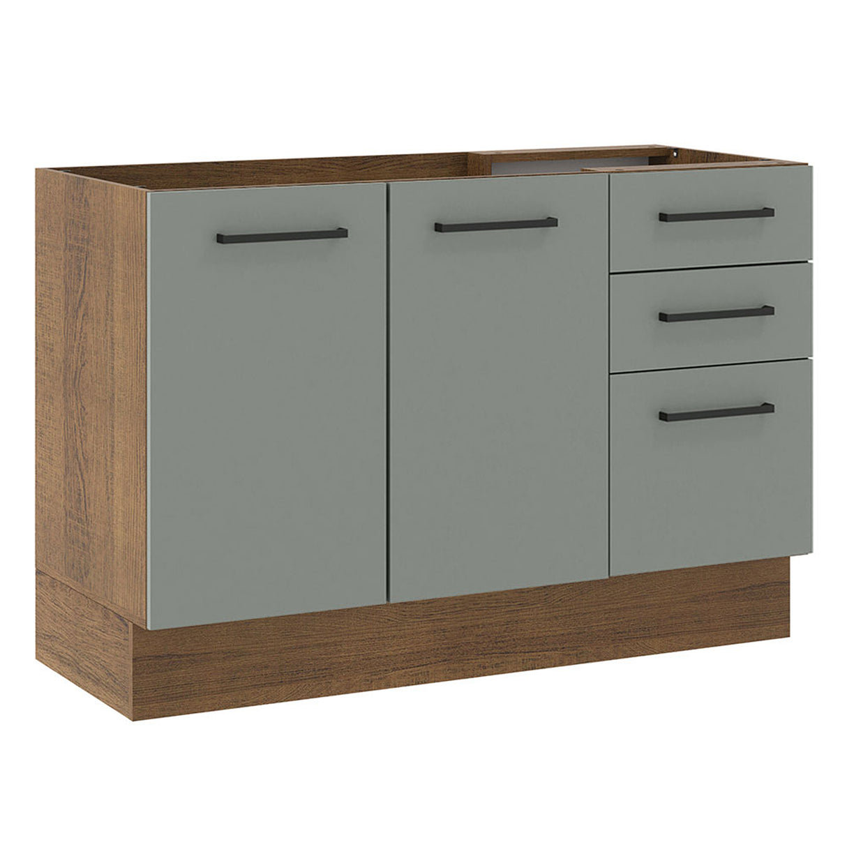 Gabinete de Cocina Agata Marrón y Gris 120x81cm sin Mesón sin Pozuelo y con Tres Cajones