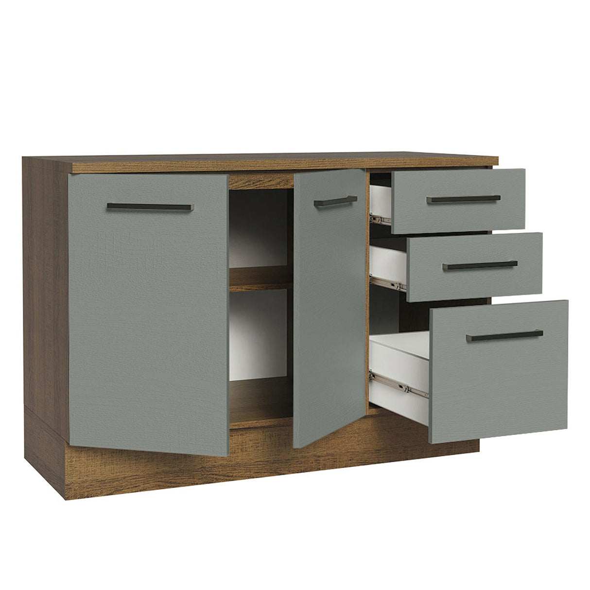 Gabinete de Cocina Agata Marrón y Gris 120x84cm con Mesón de Madera Aglomerada MDP sin Pozuelo y con Tres Cajones - MUEBLES INFERIORES DE COCINA | Bylmo