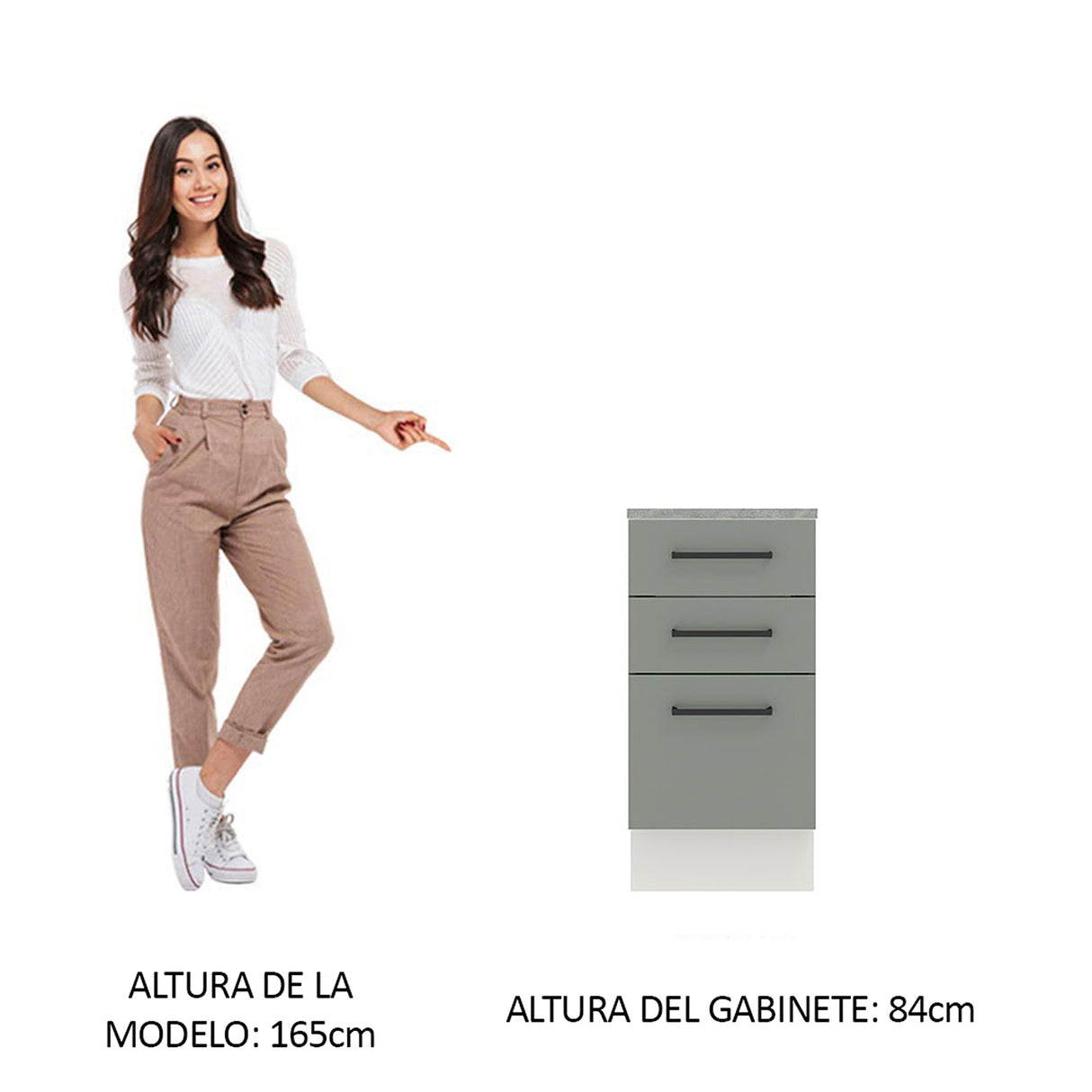 Gabinete de Cocina Agata Blanco y Gris 40x84cm sin Mesón sin Pozuelo y con Tres Cajones - MUEBLES INFERIORES DE COCINA | Bylmo