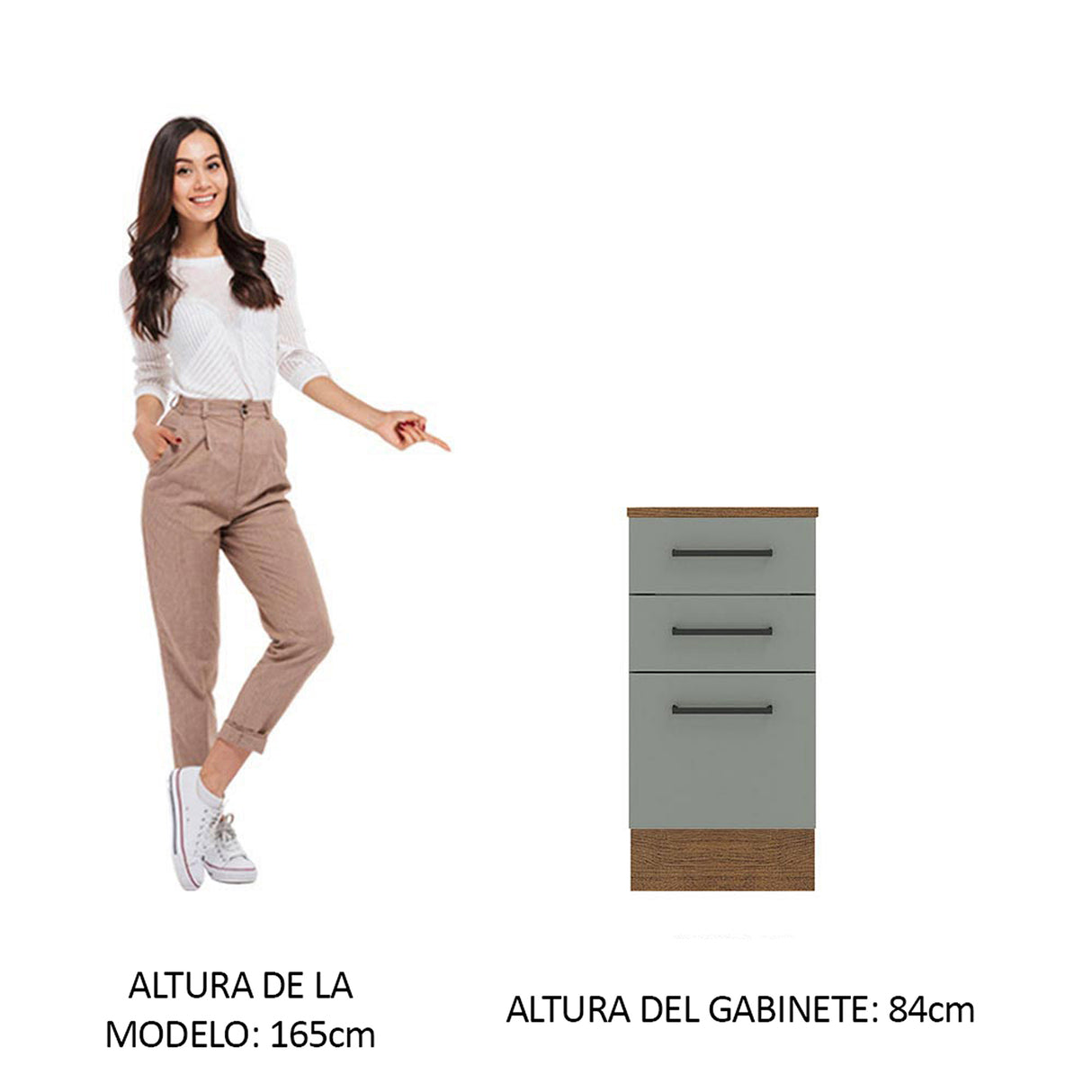 Gabinete de Cocina Agata Marrón y Gris 40x84cm sin Mesón sin Pozuelo y con Tres Cajones - MUEBLES INFERIORES DE COCINA | Bylmo