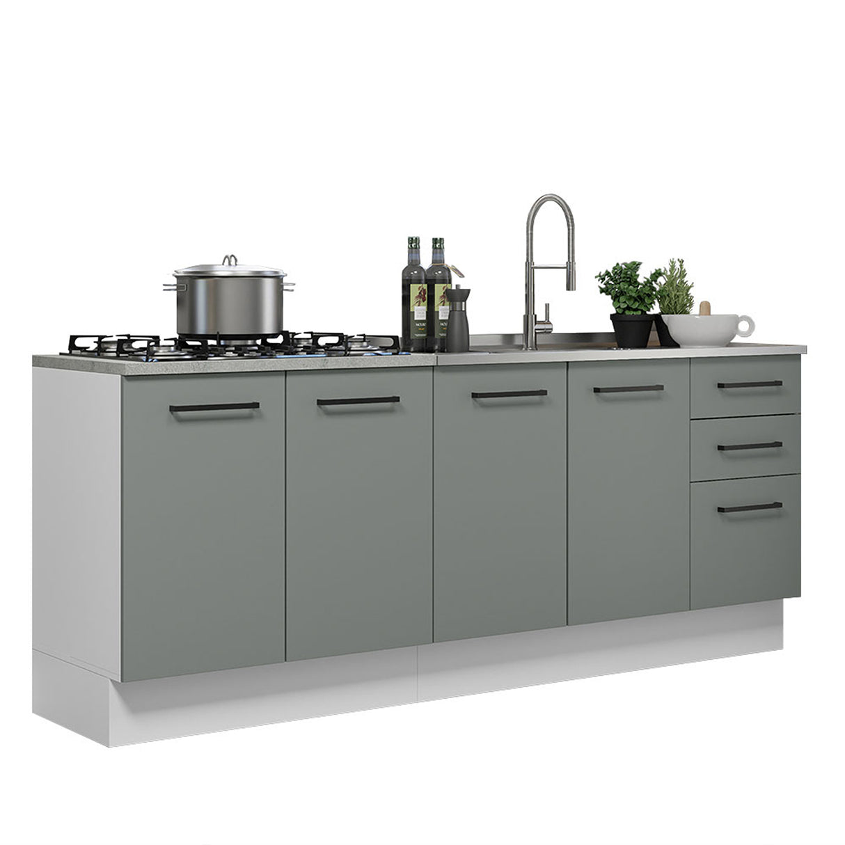 Set X 2 Muebles Inferiores de Cocina Agata Blanco y Gris 200x84cm sin Mesón sin Pozuelo y con Tres Cajones