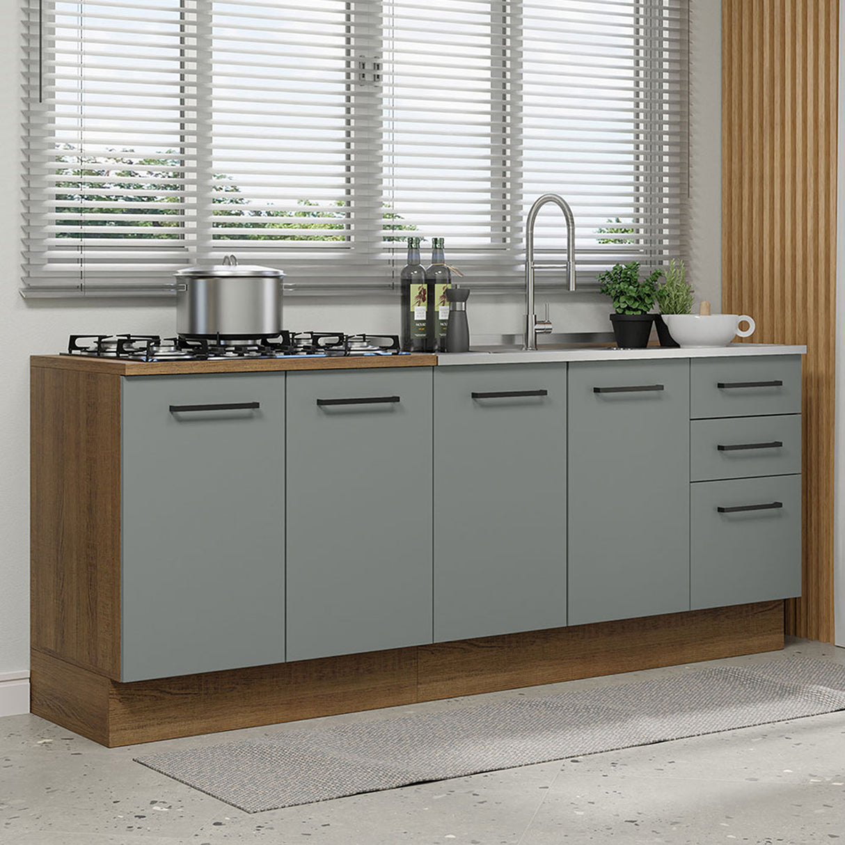 Set X 2 Muebles Inferiores de Cocina Agata Marrón y Gris 200x84cm sin Mesón sin Pozuelo y con Tres Cajones - MUEBLES INFERIORES DE COCINA | Bylmo