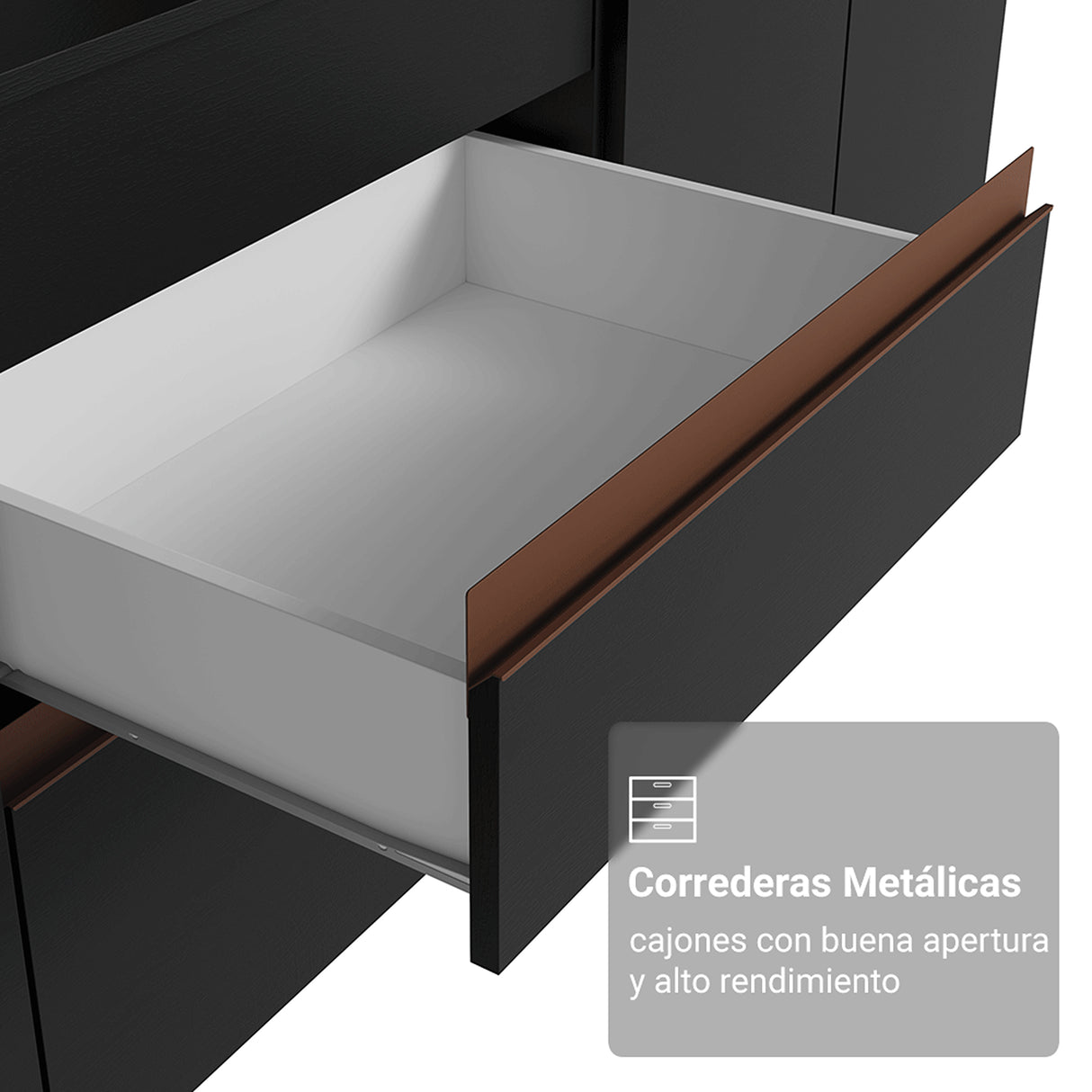 Set X 3 Muebles Inferiores de Cocina Reims Negro y Marrón 240x83cm sin Mesón sin Pozuelo y con Seis Cajones - MUEBLES INFERIORES DE COCINA | Bylmo