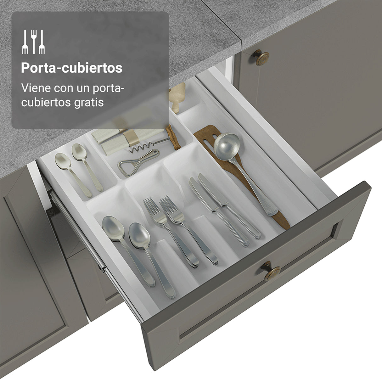Gabinete de Cocina Vik Blanco y Gris 120x81cm sin Mesón sin Pozuelo y con Tres Cajones - MUEBLES INFERIORES DE COCINA | Bylmo