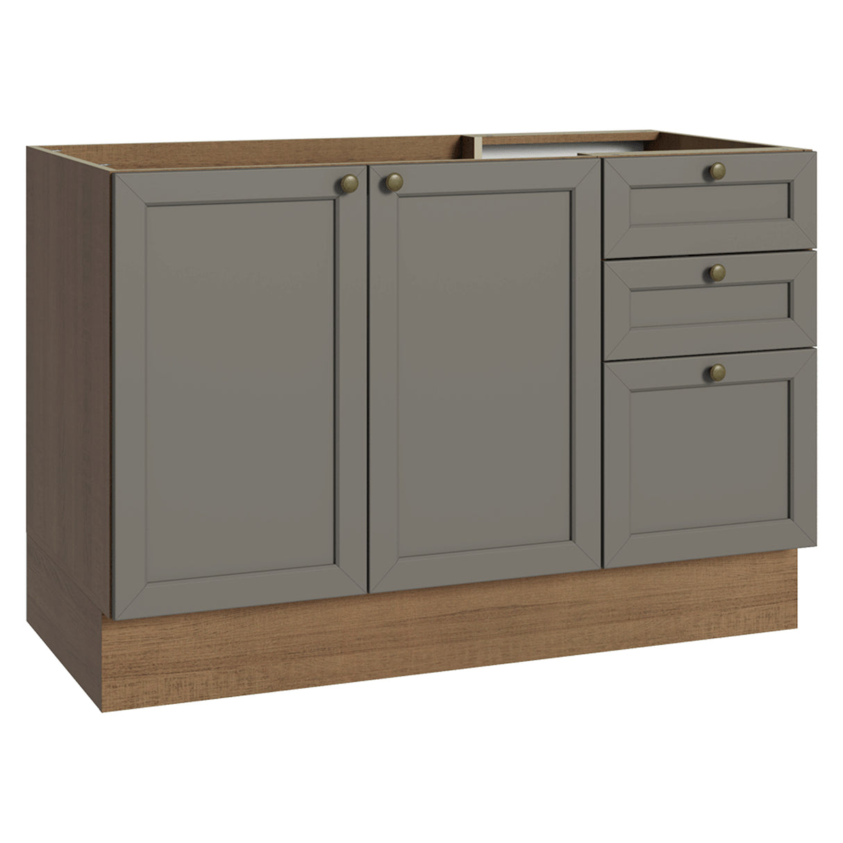 Gabinete de Cocina Vik Marrón y Gris 120x81cm sin Mesón sin Pozuelo y con Tres Cajones - MUEBLES INFERIORES DE COCINA | Bylmo