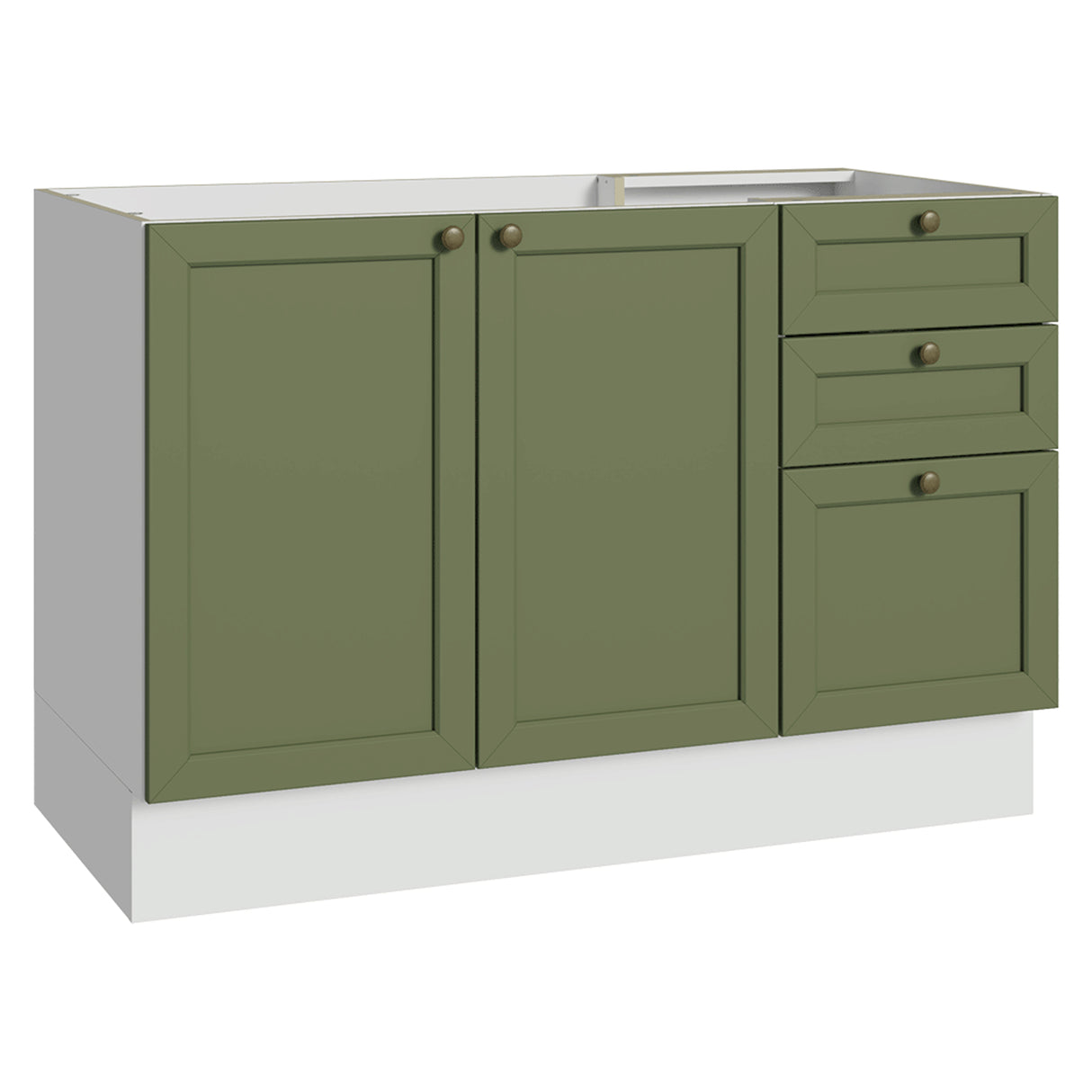 Gabinete de Cocina Vik Blanco y Verde 120x81cm sin Mesón sin Pozuelo y con Tres Cajones - MUEBLES INFERIORES DE COCINA | Bylmo