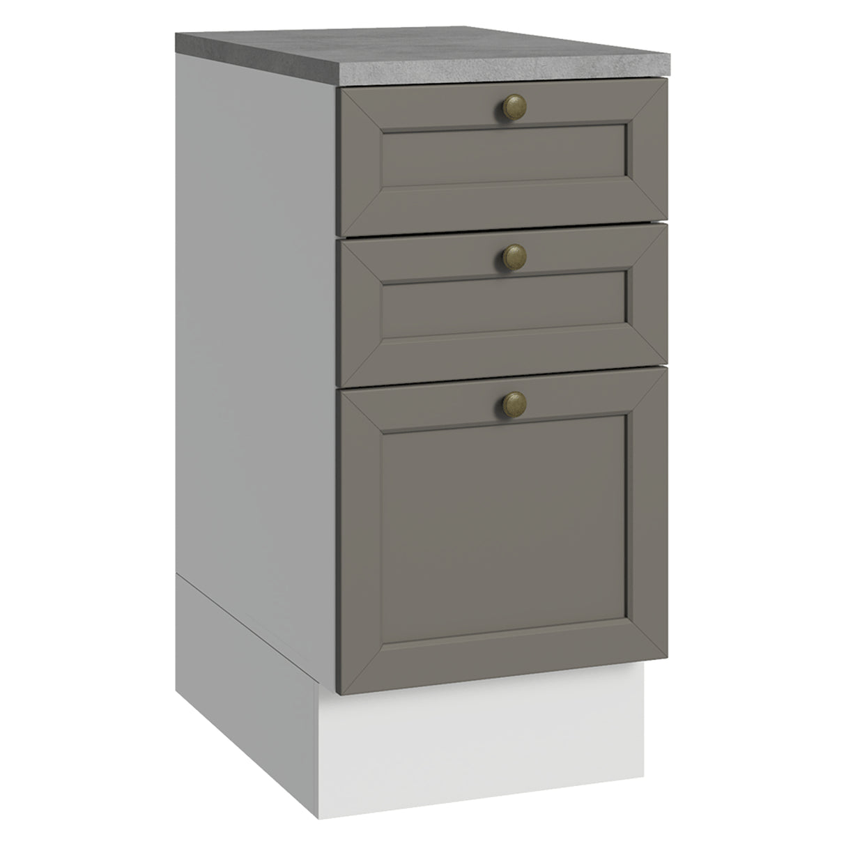 Gabinete de Cocina Vik Blanco y Gris 40x84cm sin Mesón sin Pozuelo y con Tres Cajones - MUEBLES INFERIORES DE COCINA | Bylmo