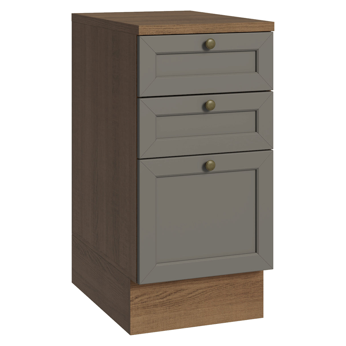 Gabinete de Cocina Vik Marrón y Gris 40x84cm sin Mesón sin Pozuelo y con Tres Cajones - MUEBLES INFERIORES DE COCINA | Bylmo