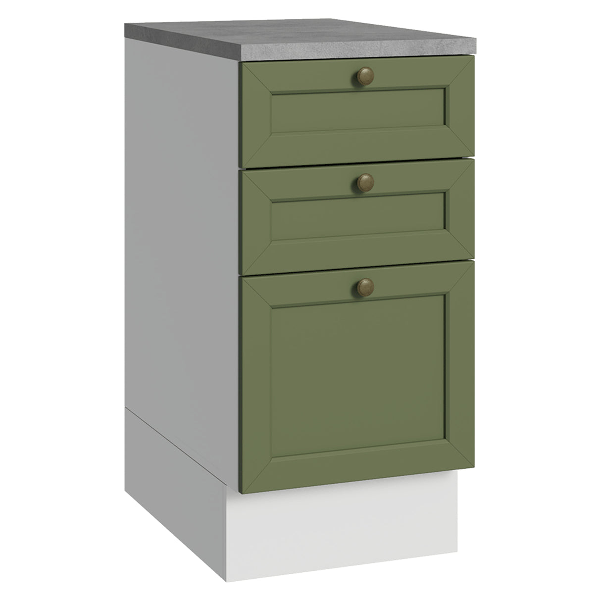 Gabinete de Cocina Vik Blanco y Verde 40x84cm sin Mesón sin Pozuelo y con Tres Cajones - MUEBLES INFERIORES DE COCINA | Bylmo