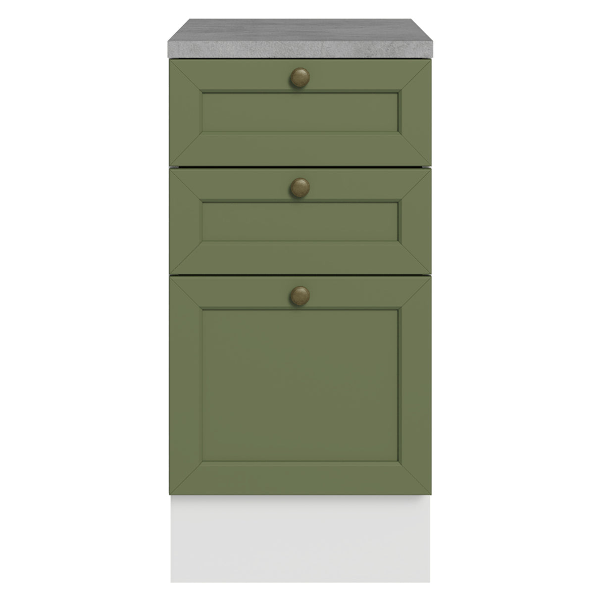 Gabinete de Cocina Vik Blanco y Verde 40x84cm sin Mesón sin Pozuelo y con Tres Cajones - MUEBLES INFERIORES DE COCINA | Bylmo