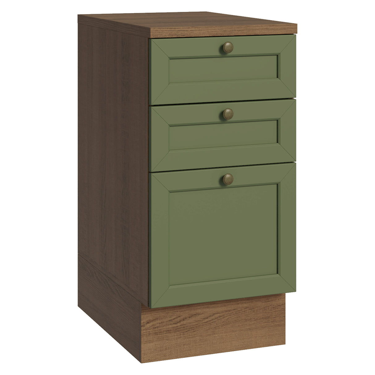 Gabinete de Cocina Vik Marrón y Verde 40x84cm sin Mesón sin Pozuelo y con Tres Cajones - MUEBLES INFERIORES DE COCINA | Bylmo