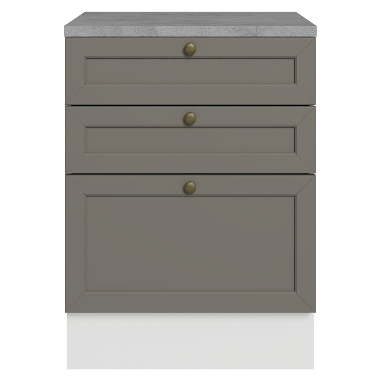 Gabinete de Cocina Vik Blanco y Gris 60x84cm sin Mesón sin Pozuelo y con Tres Cajones - MUEBLES INFERIORES DE COCINA | Bylmo