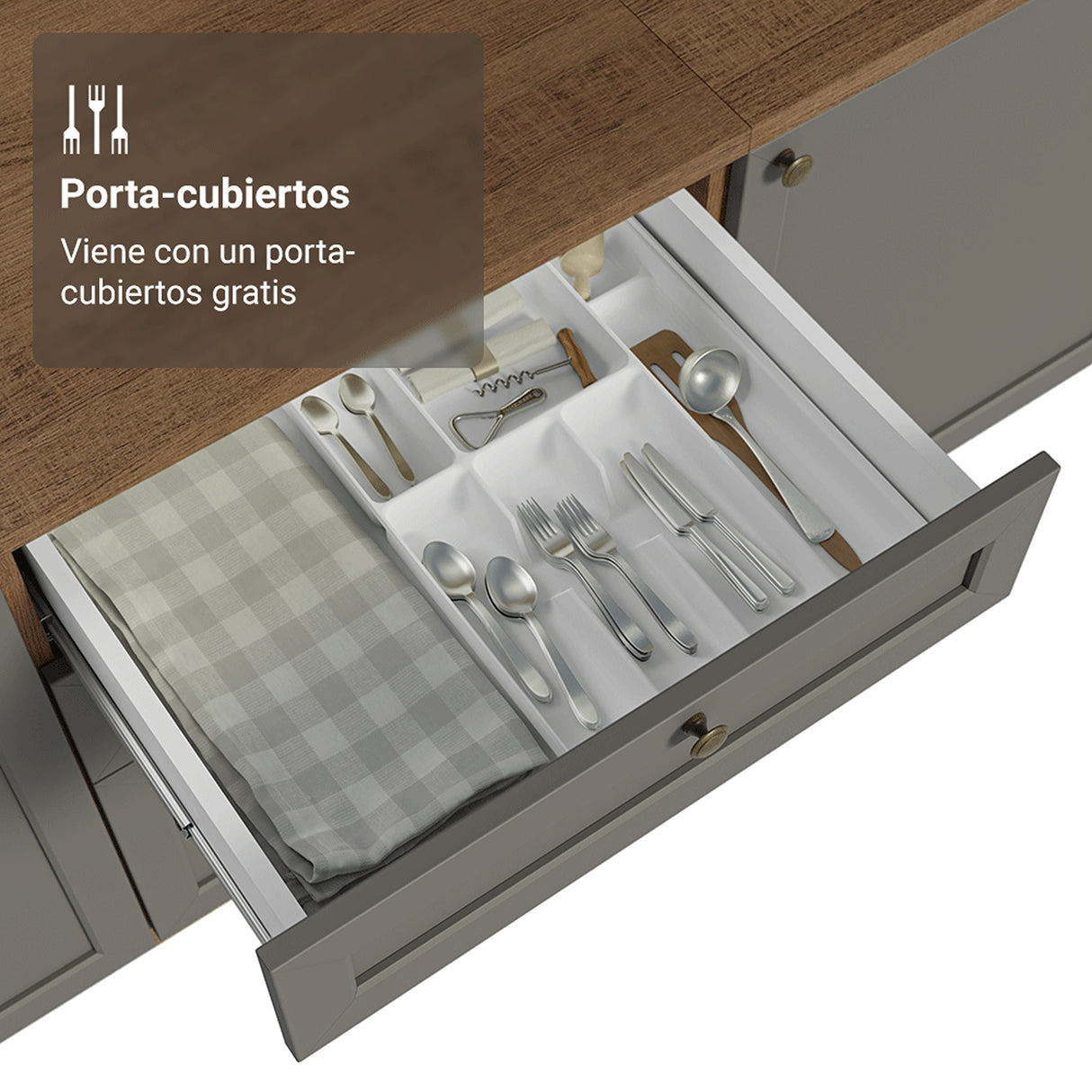 Gabinete de Cocina Vik Marrón y Gris 60x84cm sin Mesón sin Pozuelo y con Tres Cajones - MUEBLES INFERIORES DE COCINA | Bylmo