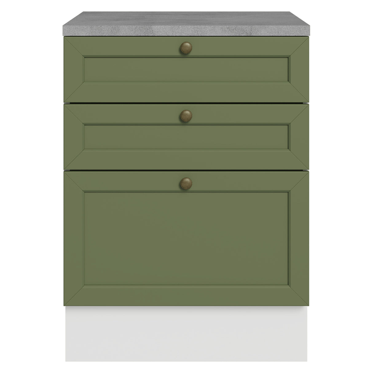 Gabinete de Cocina Vik Blanco y Verde 60x84cm sin Mesón sin Pozuelo y con Tres Cajones - MUEBLES INFERIORES DE COCINA | Bylmo