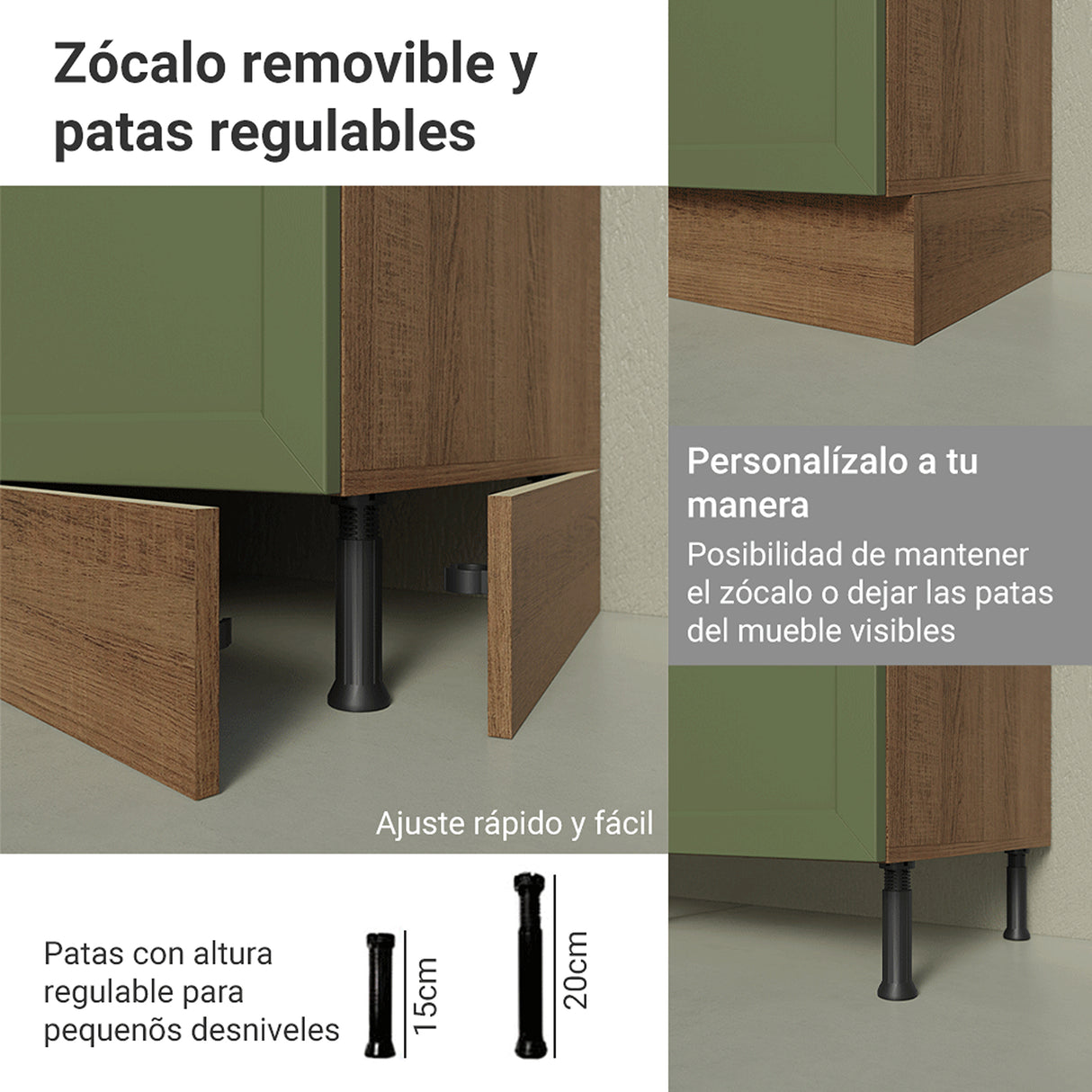 Gabinete de Cocina Vik Marrón y Verde 60x84cm sin Mesón sin Pozuelo y con Tres Cajones - MUEBLES INFERIORES DE COCINA | Bylmo