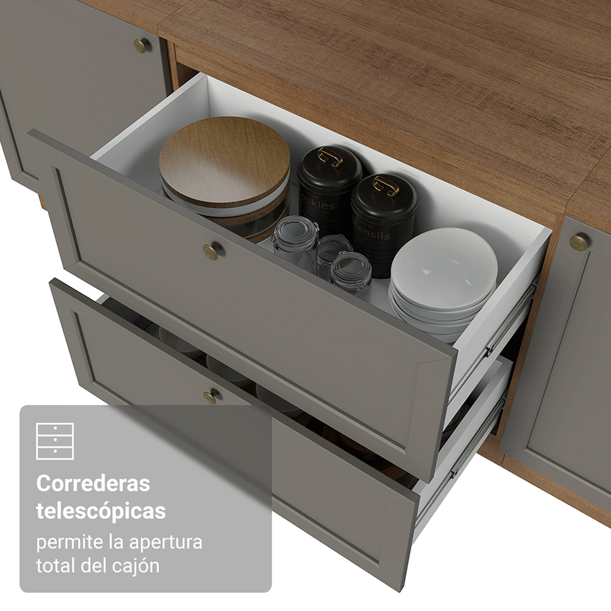 Gabinete de Cocina Vik Marrón y Gris 80x84cm sin Mesón sin Pozuelo y con Dos Cajones - MUEBLES INFERIORES DE COCINA | Bylmo