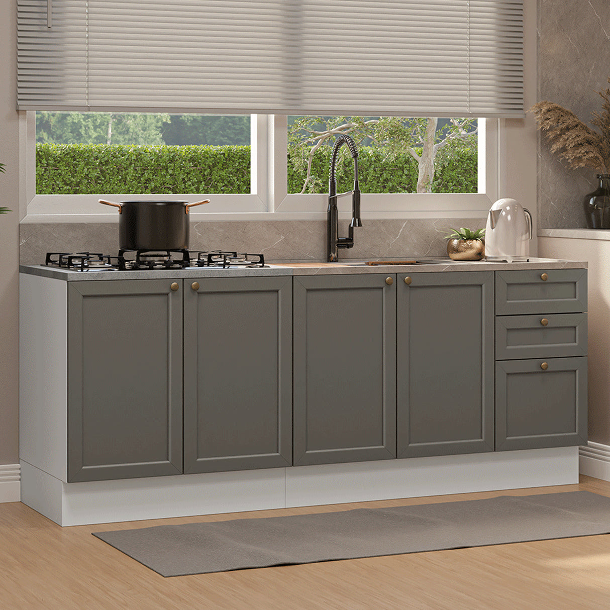 Set X 2 Muebles Inferiores de Cocina Vik Blanco y Gris 200x84cm sin Mesón sin Pozuelo