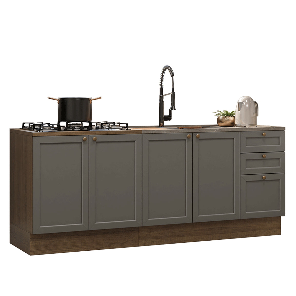 Set X 2 Muebles Inferiores de Cocina Vik Marrón y Gris 200x84cm sin Mesón sin Pozuelo - MUEBLES INFERIORES DE COCINA | Bylmo