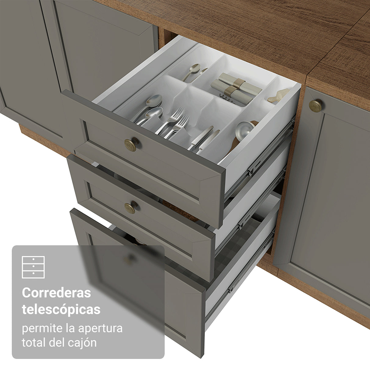 Set X 2 Muebles Inferiores de Cocina Vik Marrón y Gris 200x84cm sin Mesón sin Pozuelo - MUEBLES INFERIORES DE COCINA | Bylmo