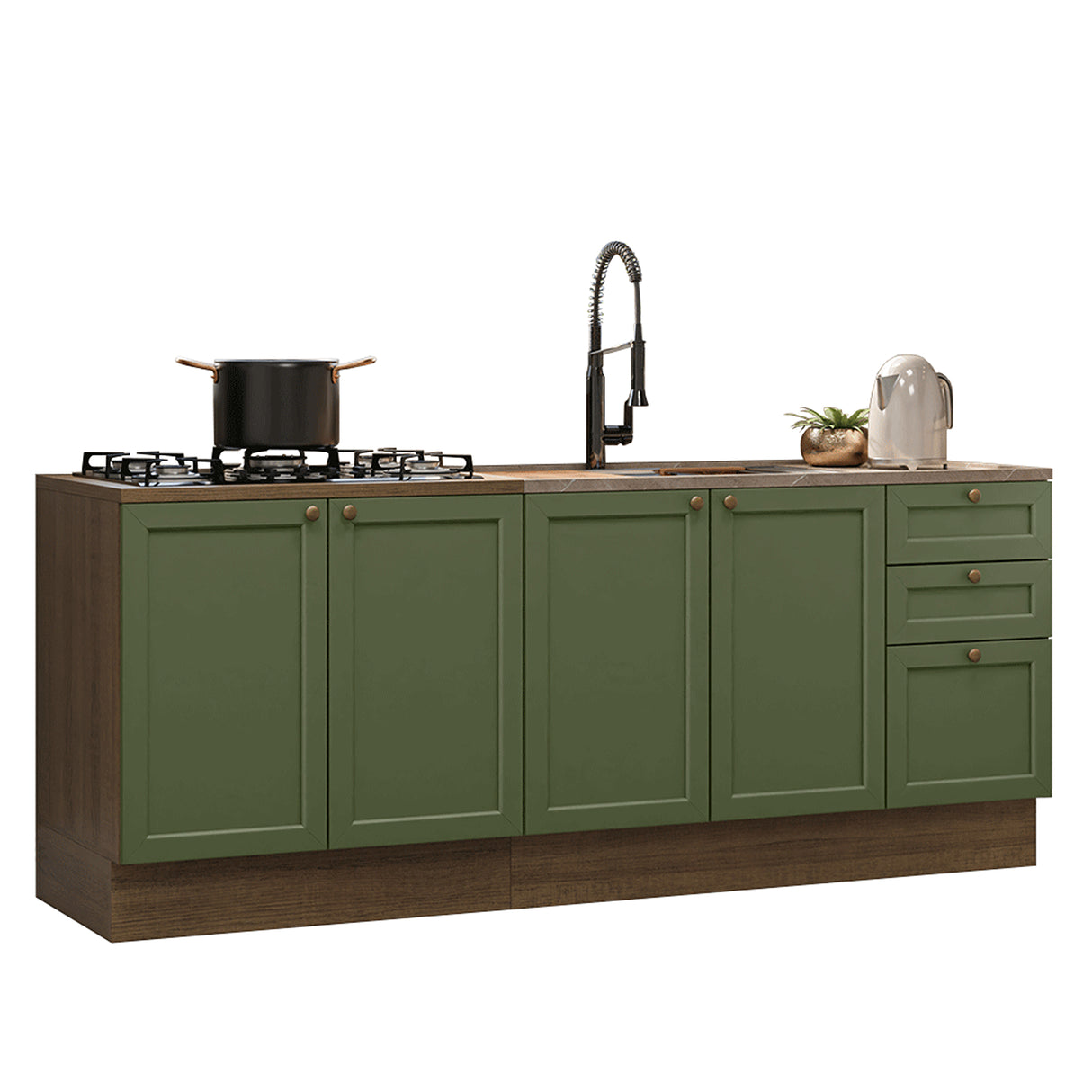 Set X 2 Muebles Inferiores de Cocina Vik Marrón y Verde 200x84cm sin Mesón sin Pozuelo - MUEBLES INFERIORES DE COCINA | Bylmo