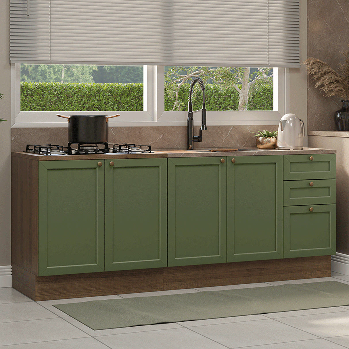 Set X 2 Muebles Inferiores de Cocina Vik Marrón y Verde 200x84cm sin Mesón sin Pozuelo - MUEBLES INFERIORES DE COCINA | Bylmo