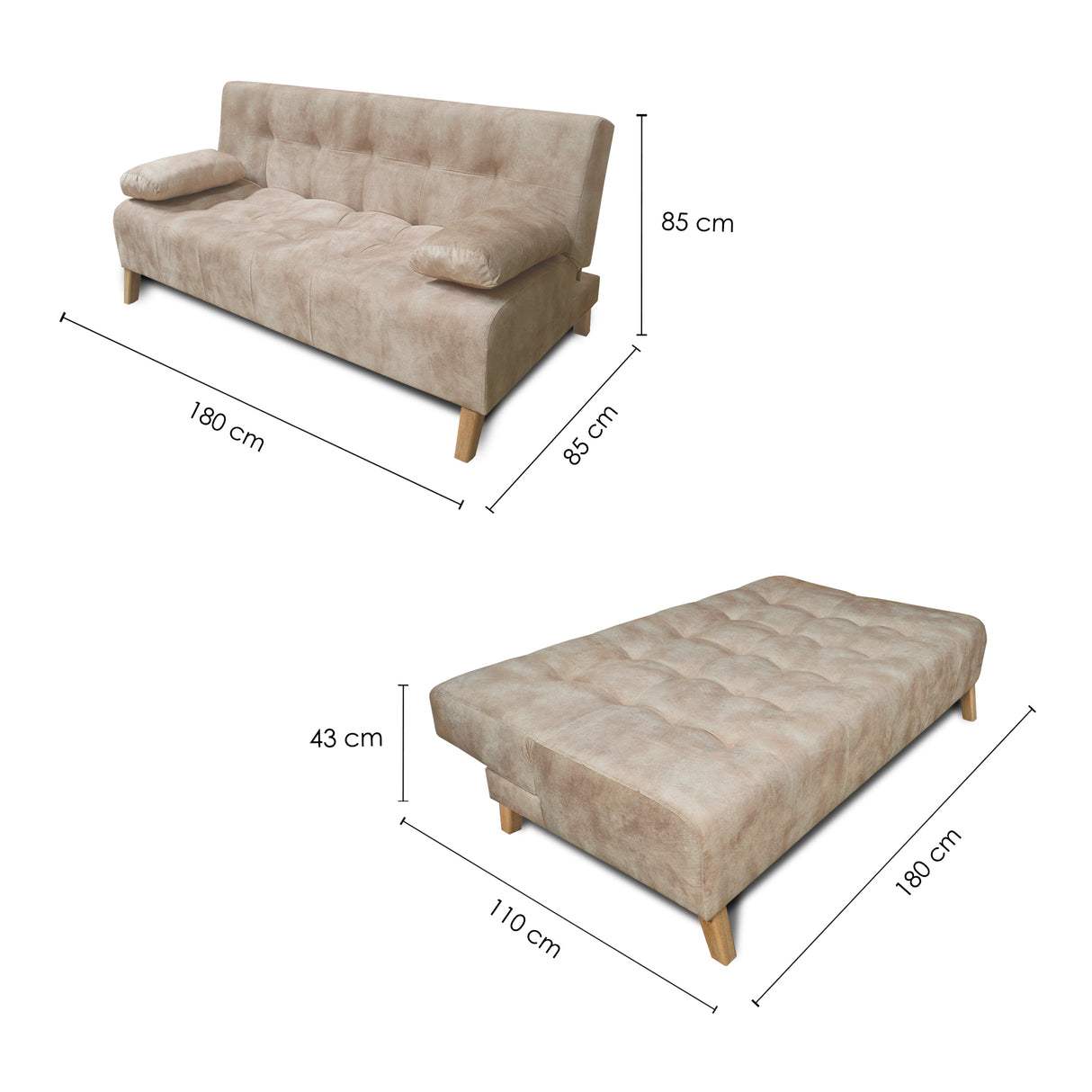Sofacama Leroy Camel 180x85cm Reclinable de Tres Puestos con Apoya Brazos - SOFAS Y POLTRONAS | Bylmo