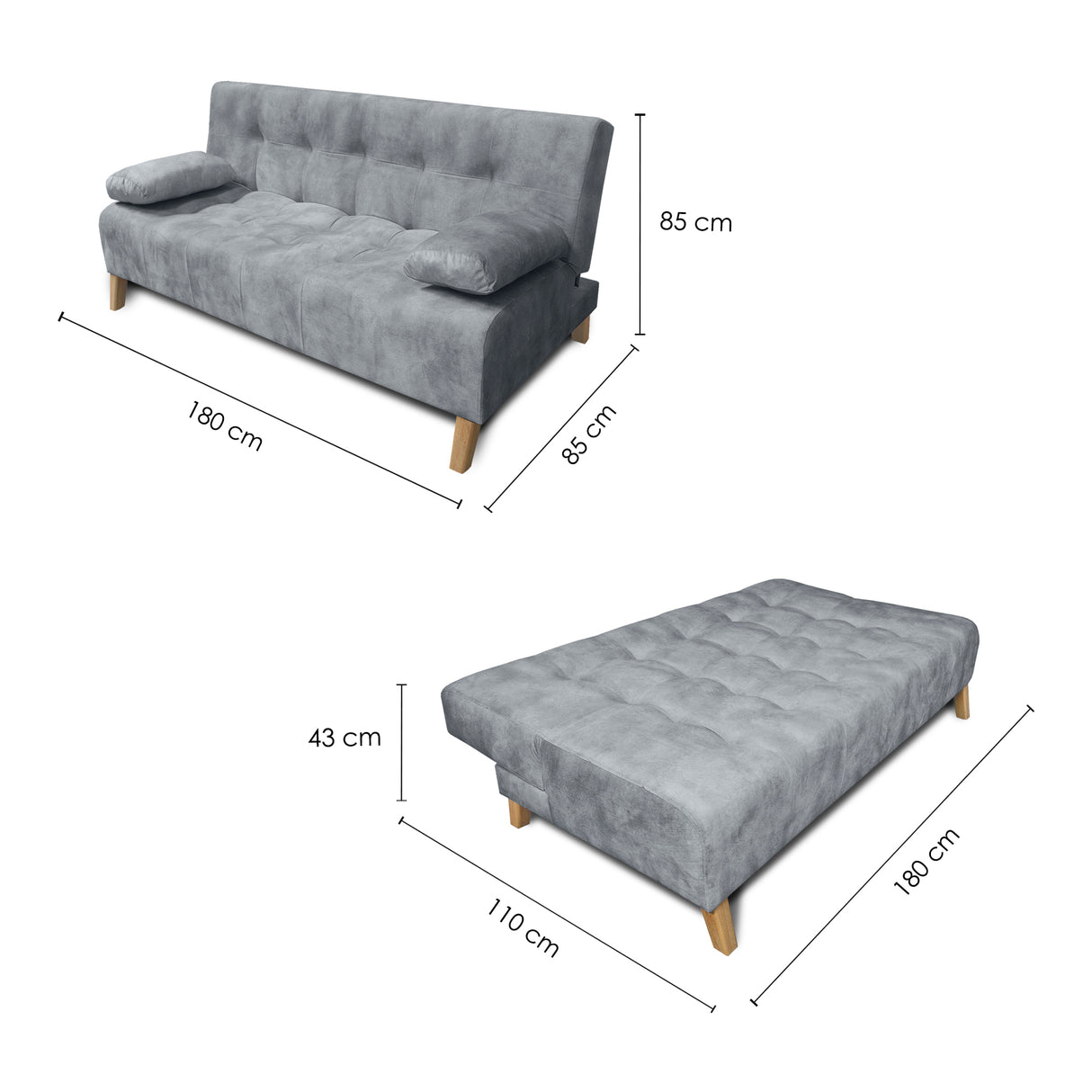 Sofacama Leroy Gris 180x85cm Reclinable de Tres Puestos con Apoya Brazos - SOFAS Y POLTRONAS | Bylmo