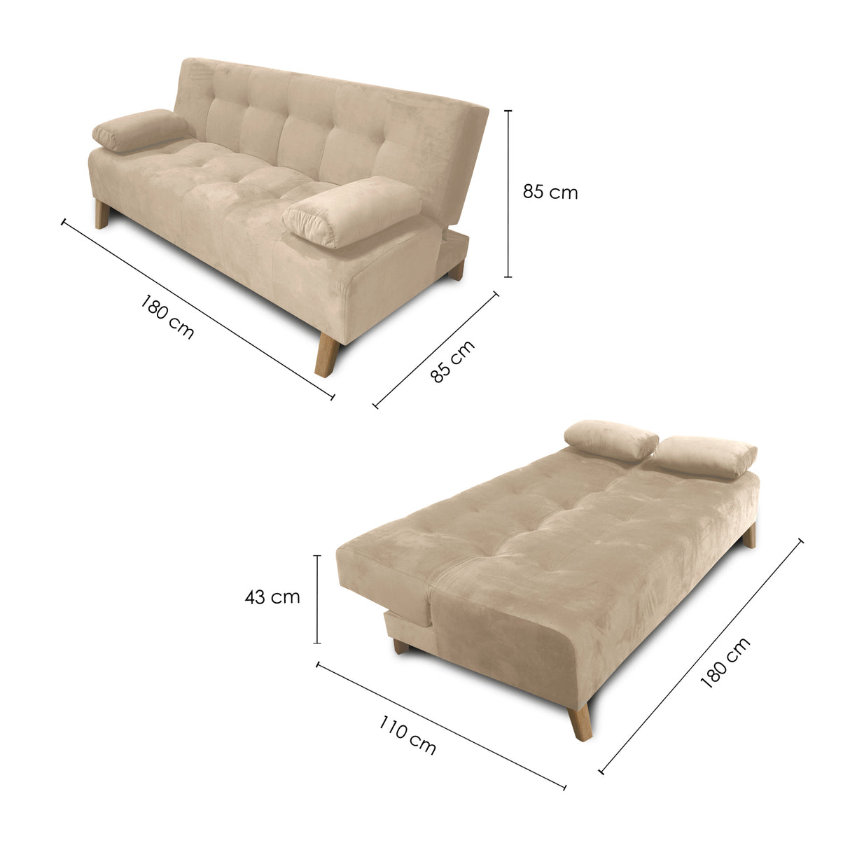 Sofacama Glaser Camel 180x85cm Reclinable de Tres Puestos con Apoya Brazos - SOFAS Y POLTRONAS | Bylmo