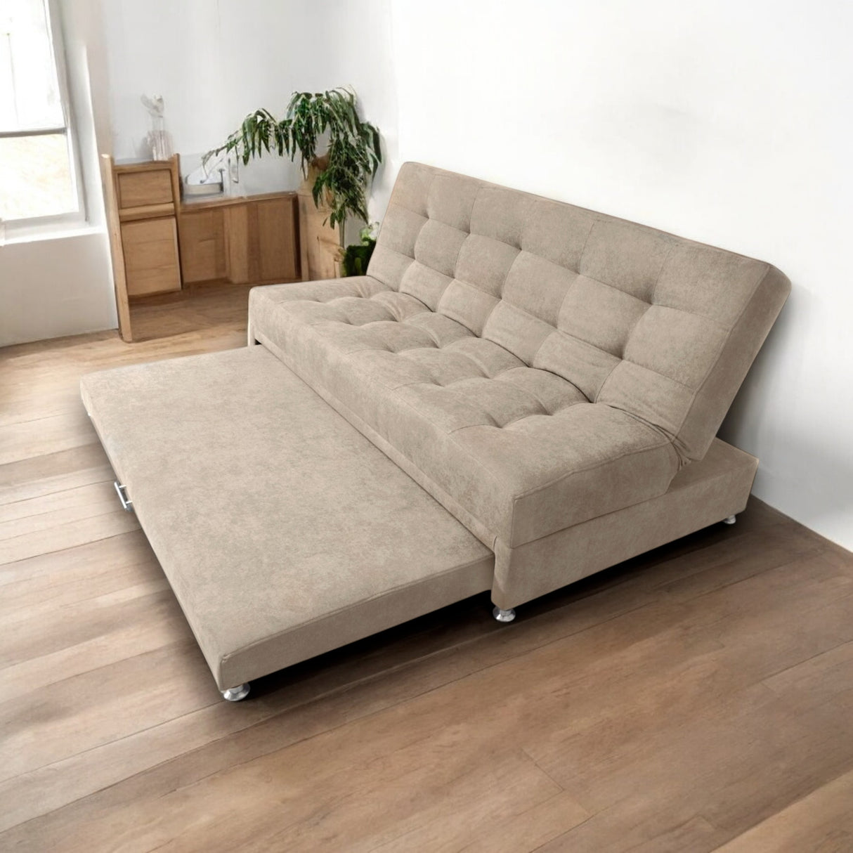 Sofá Cama Tarima Brooke Camel 190x95cm Reclinable de Tres Puestos sin Apoya Brazos - SOFAS Y POLTRONAS | Bylmo
