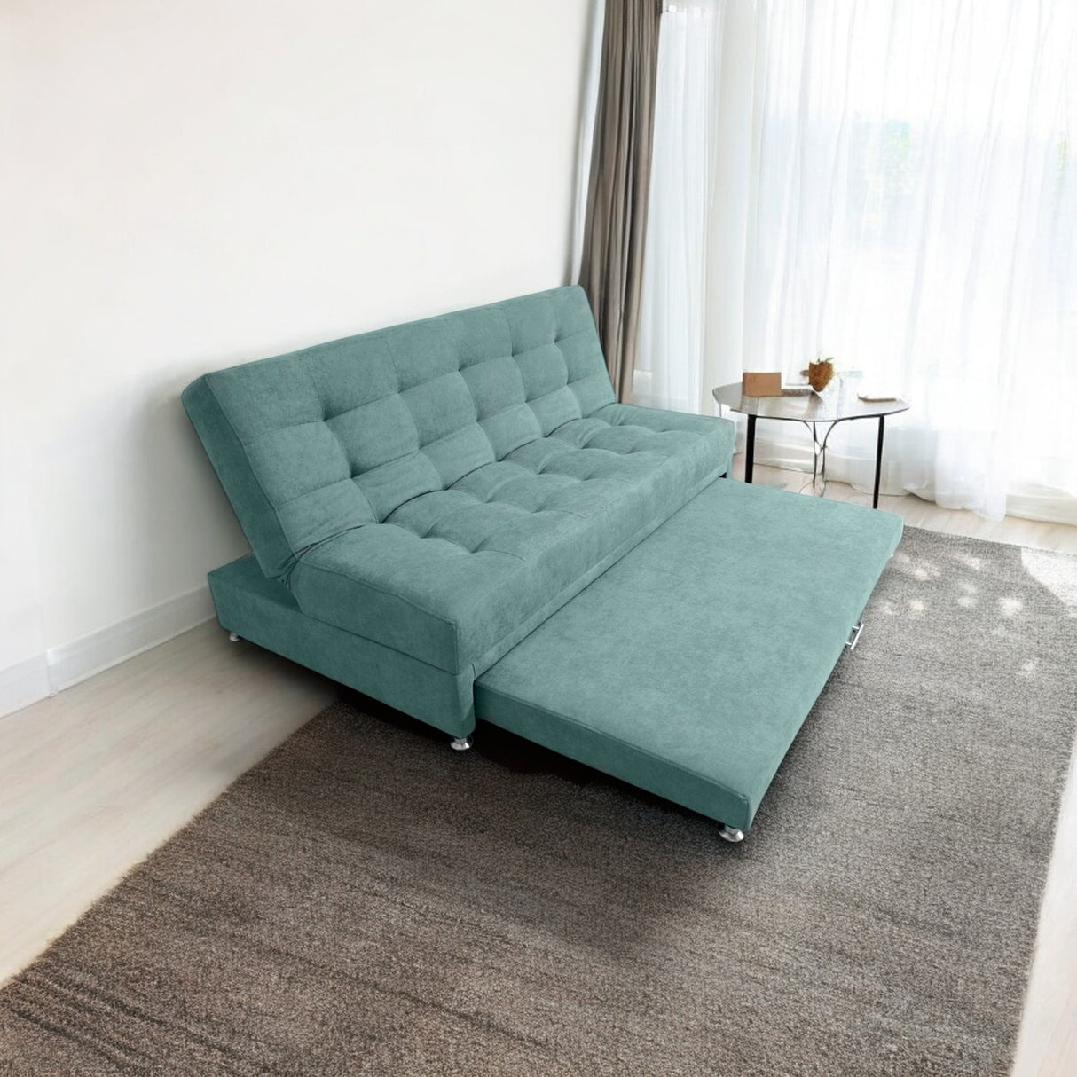 Sofá Cama Tarima Brooke Turquesa 190x95cm Reclinable de Tres Puestos sin Apoya Brazos