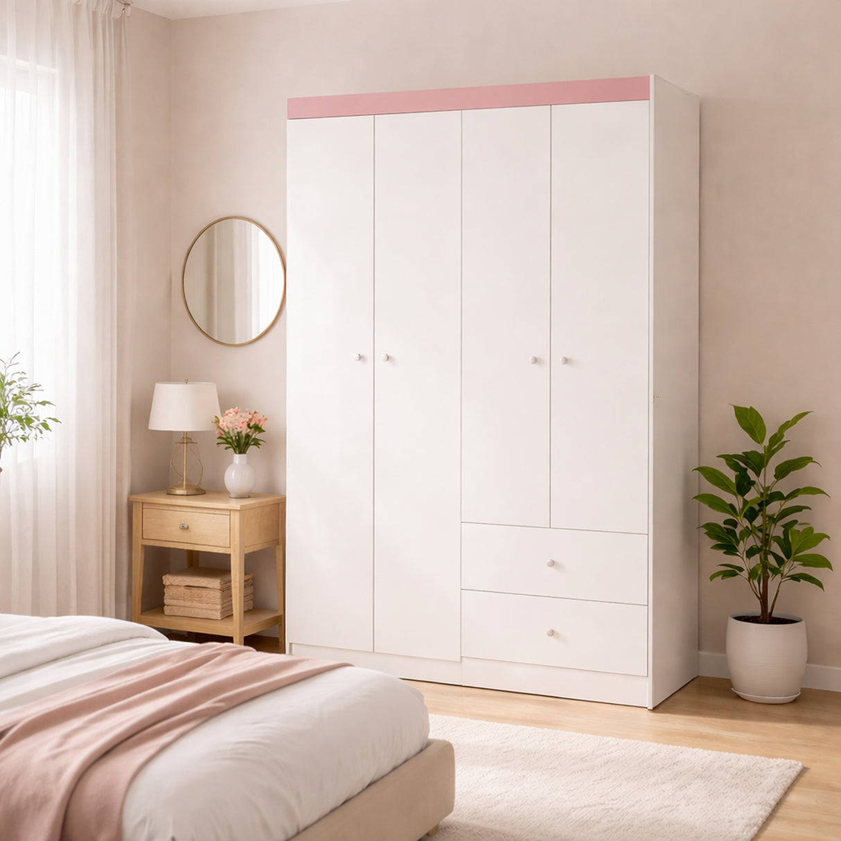 Closet Blanco 102x186cm con Cuatro Puertas y Dos Cajones - CLOSETS | Bylmo