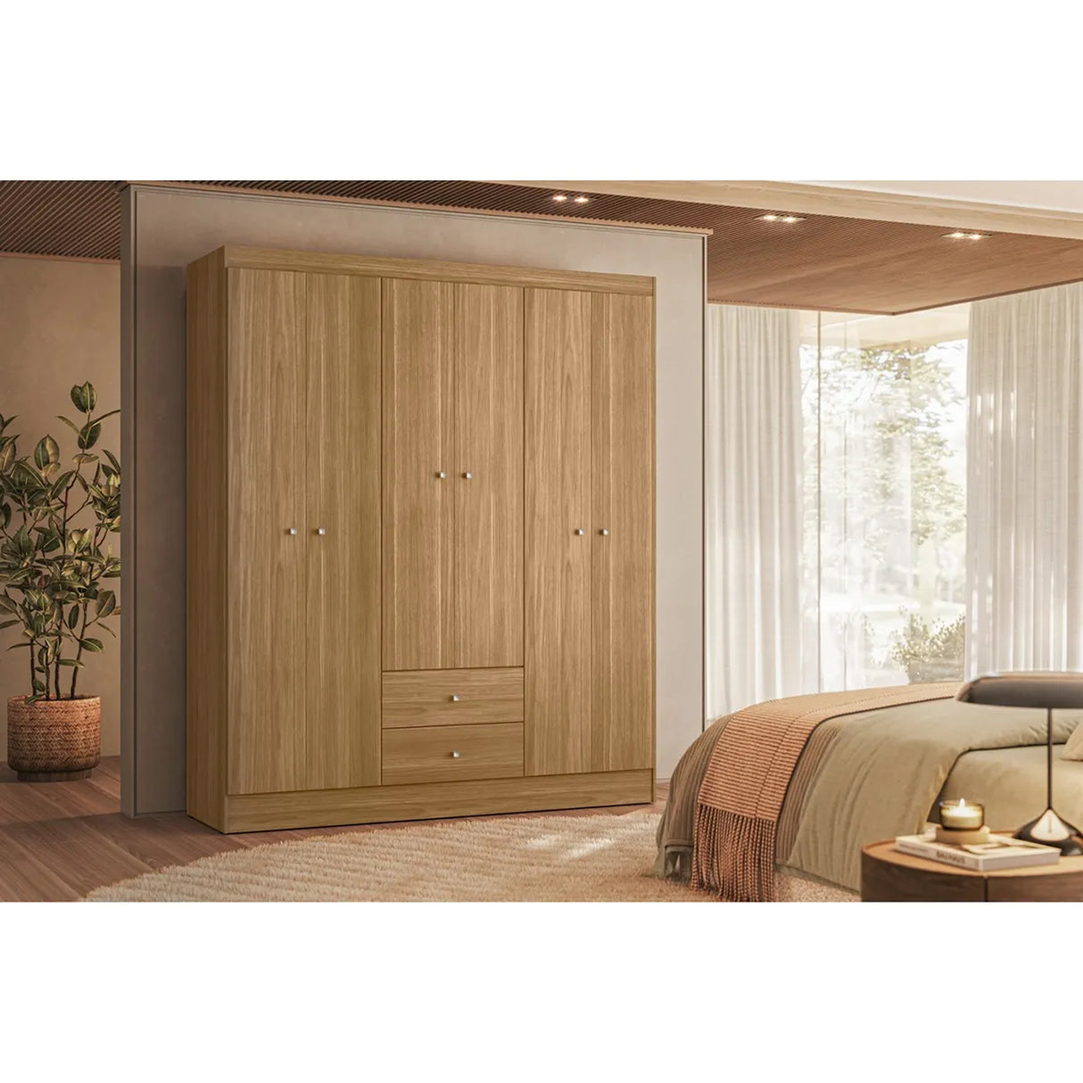 Closet Castaño 153x182cm con Seis Puertas y Dos Cajones - CLOSETS | Bylmo