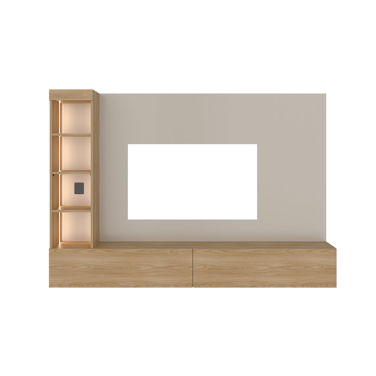 Panel de TV Ilus Capri y Fresno Europeo 185x127.5cm para TV Hasta 65 Pulgadas con Cuatro Compartimientos