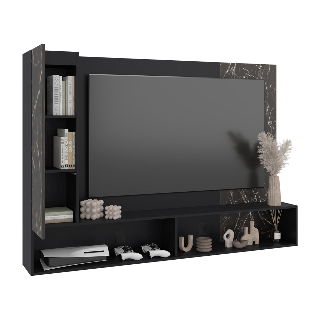 Panel de TV Beta Wengue y Mamba 185x128.5cm para TV Hasta 65 Pulgadas con Dos Compartimientos - MUEBLES DE TV | Bylmo